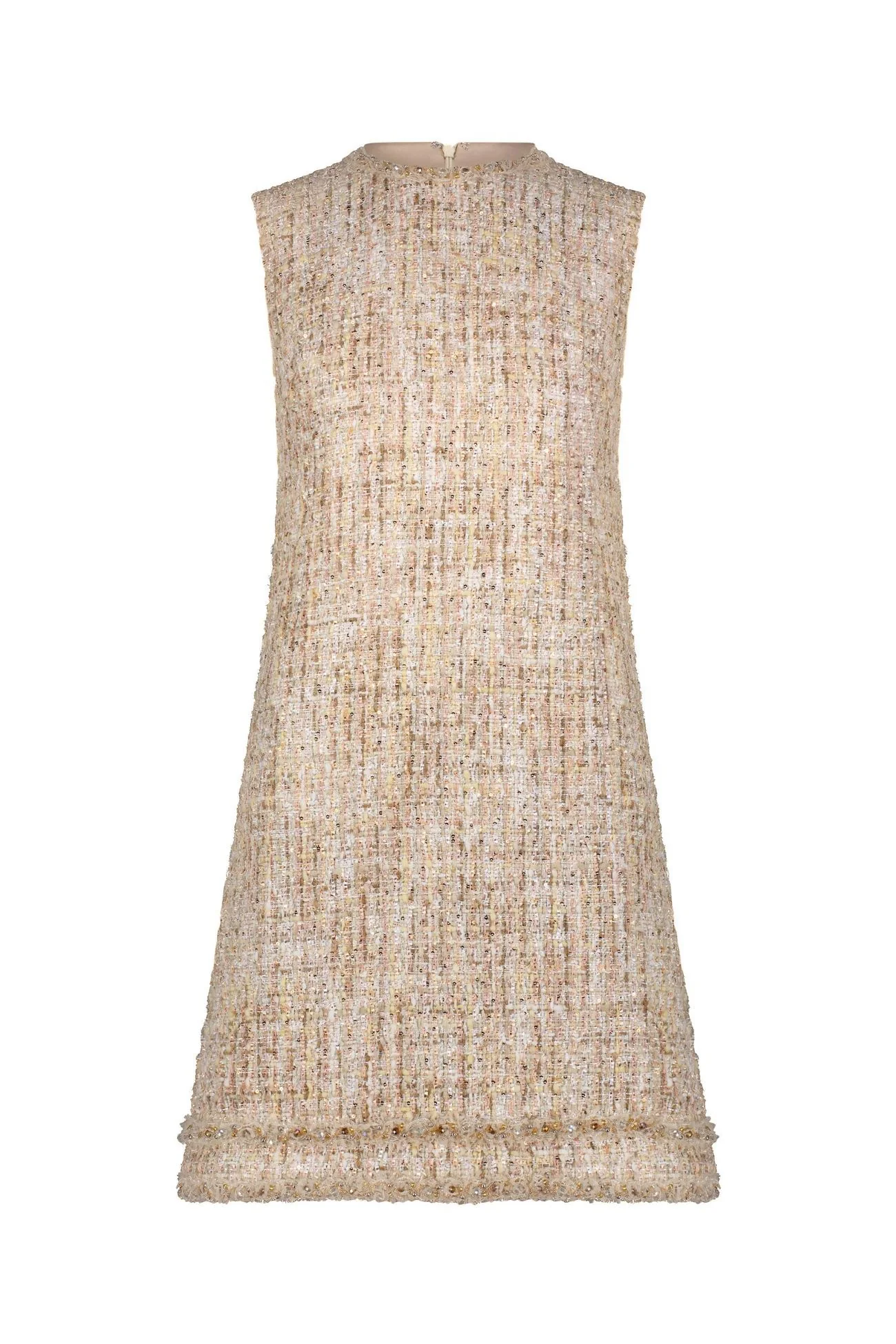 Beige Beaded Trim A-Line Mini Shift Dress