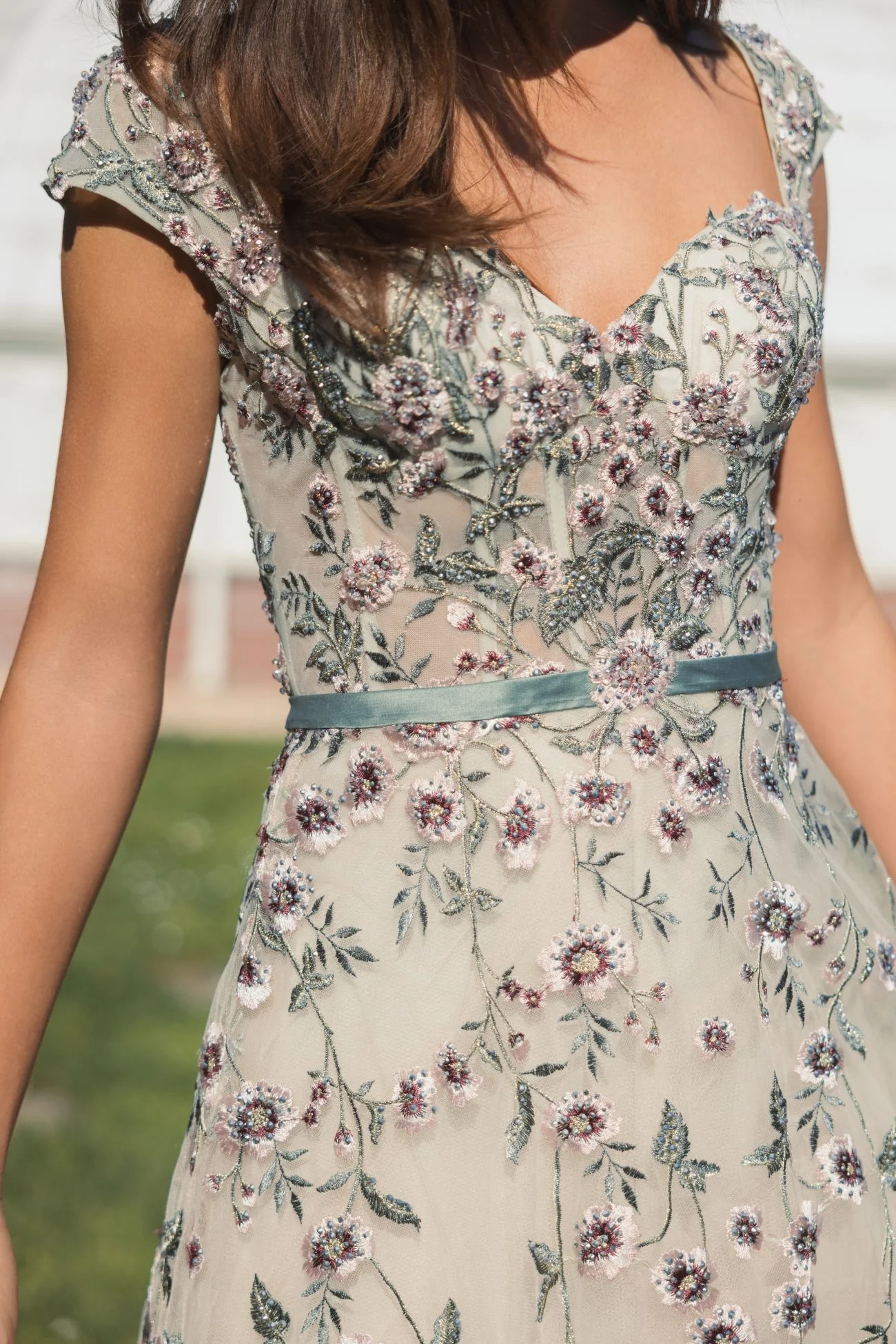 Floral Embroidered Sweetheart Neckline Dress