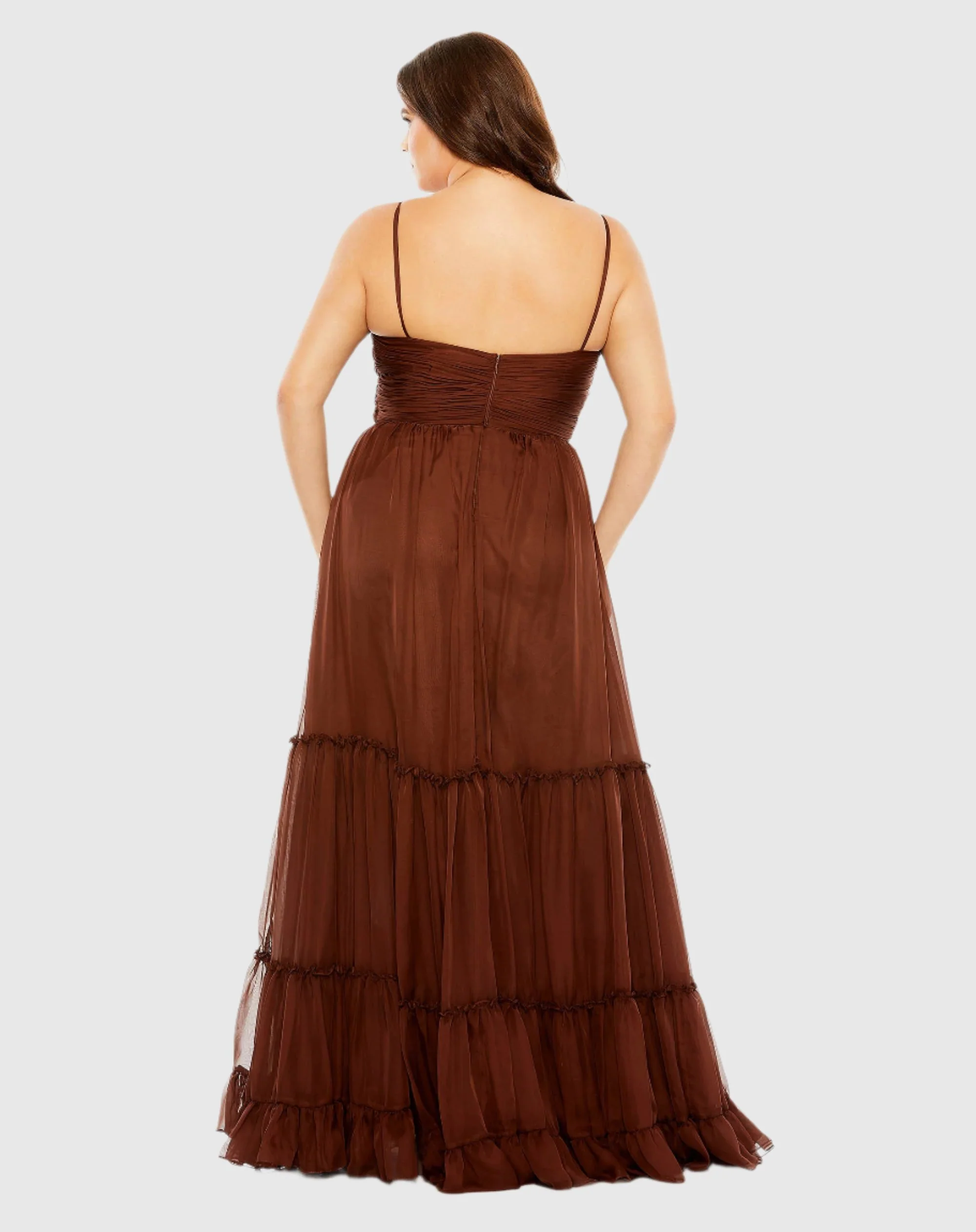 Tiered V-Neckline Ruched Gown