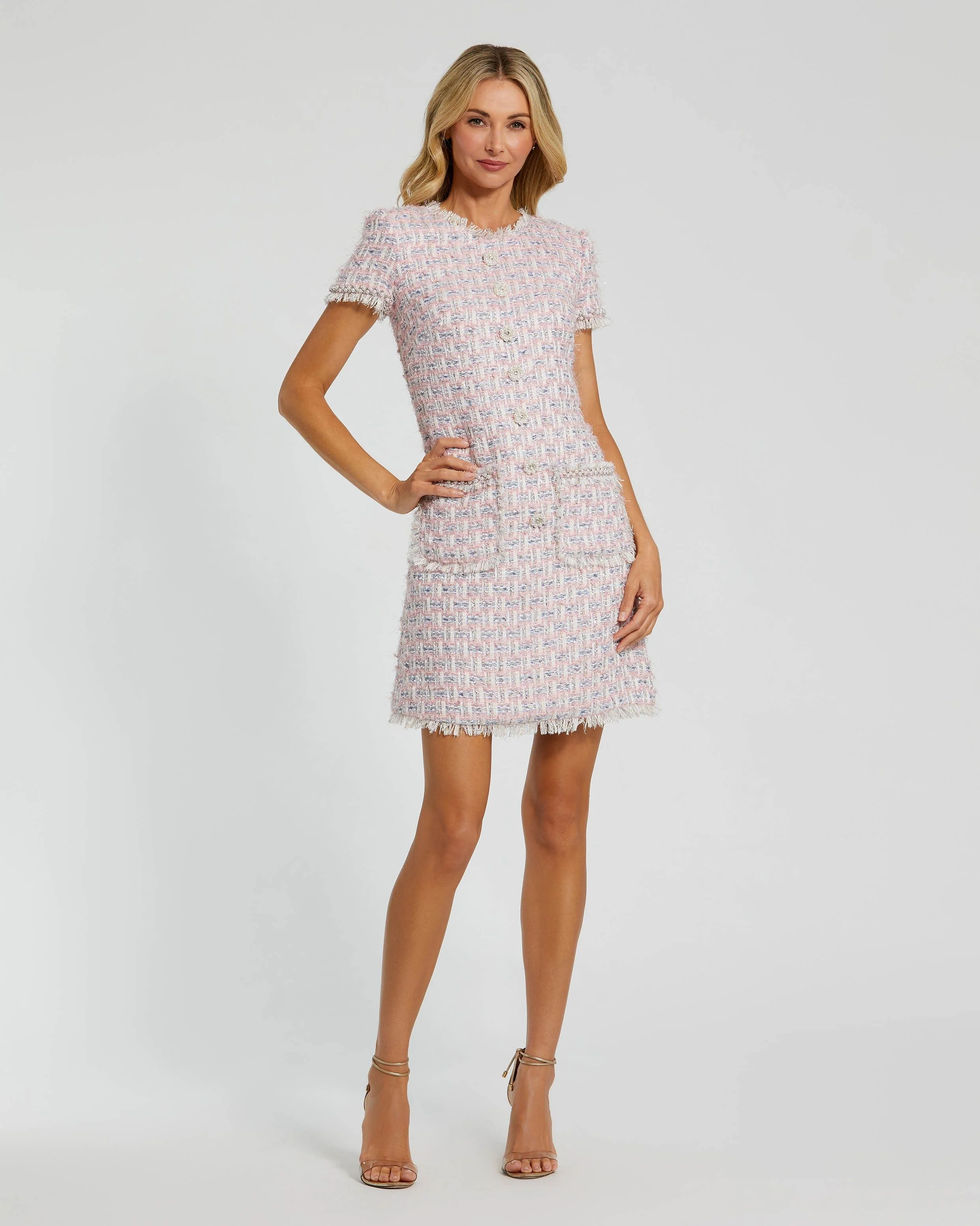Pink Cap Sleeve Floral Button Detail Shift Dress