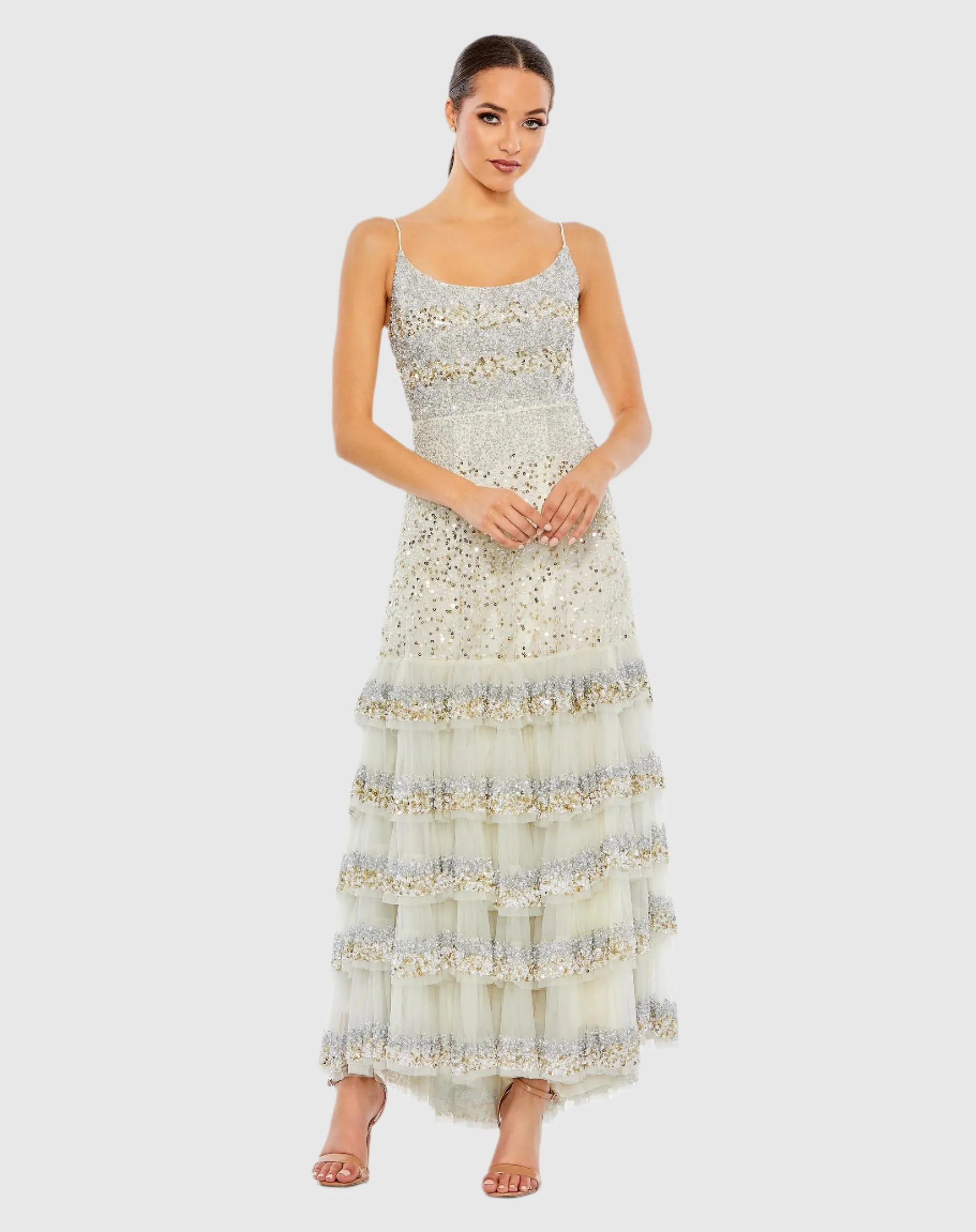 Embellished Scoop Neck Tiered Gown - FINAL SALE