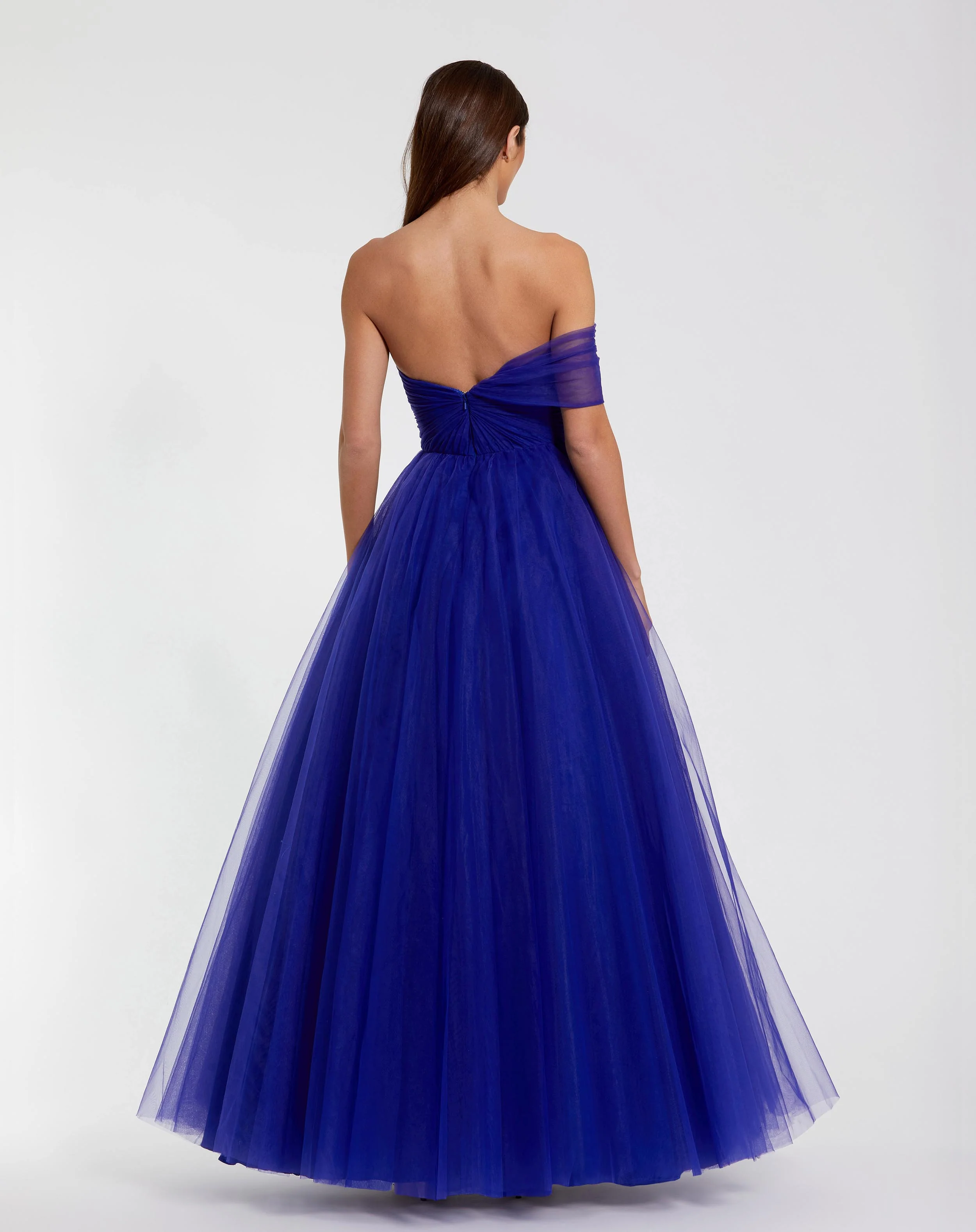 Blue One Side Off the Shoulder Bustier Ball Gown