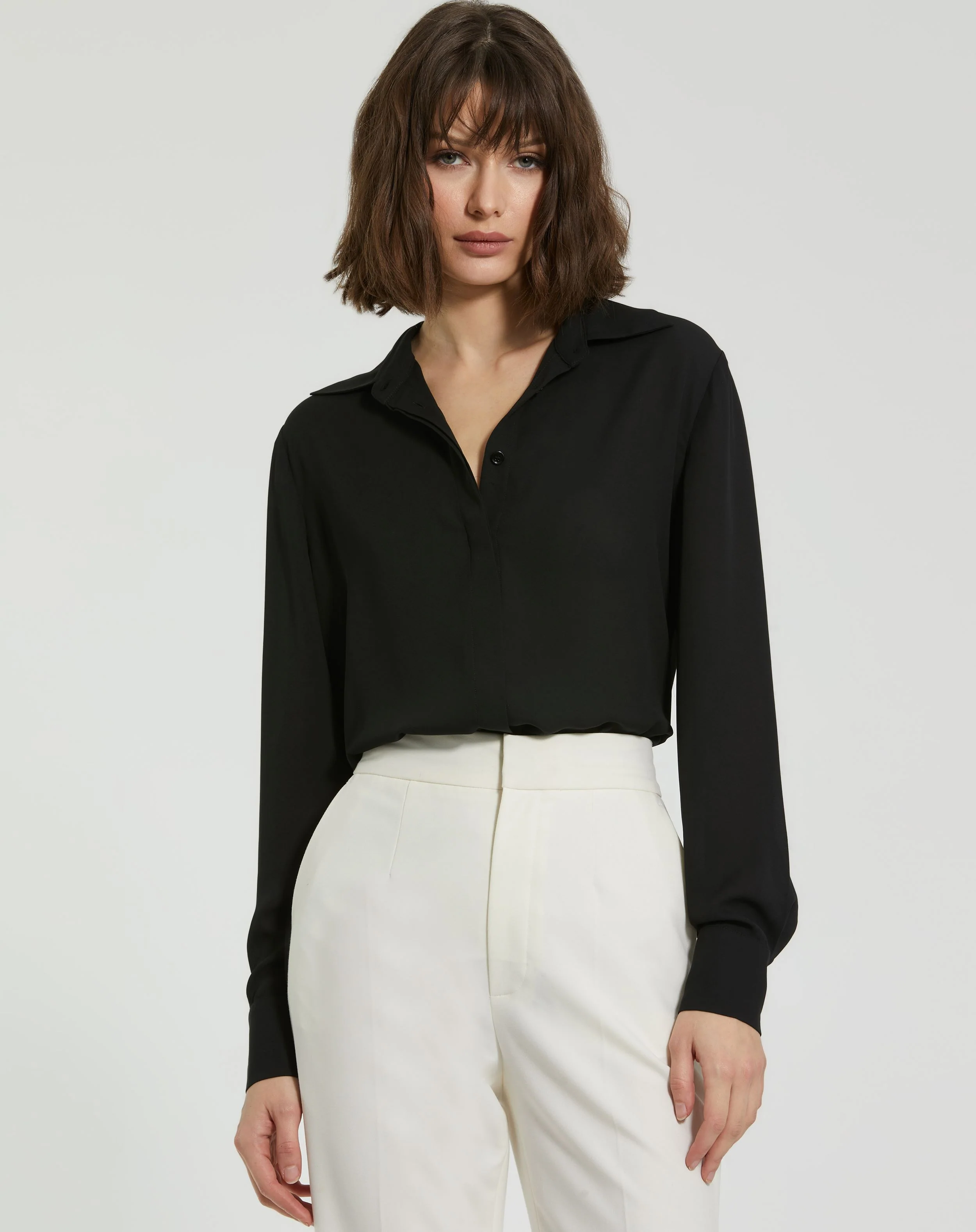 The Bentley Long Sleeve Button Up Georgette Blouse - FINAL SALE