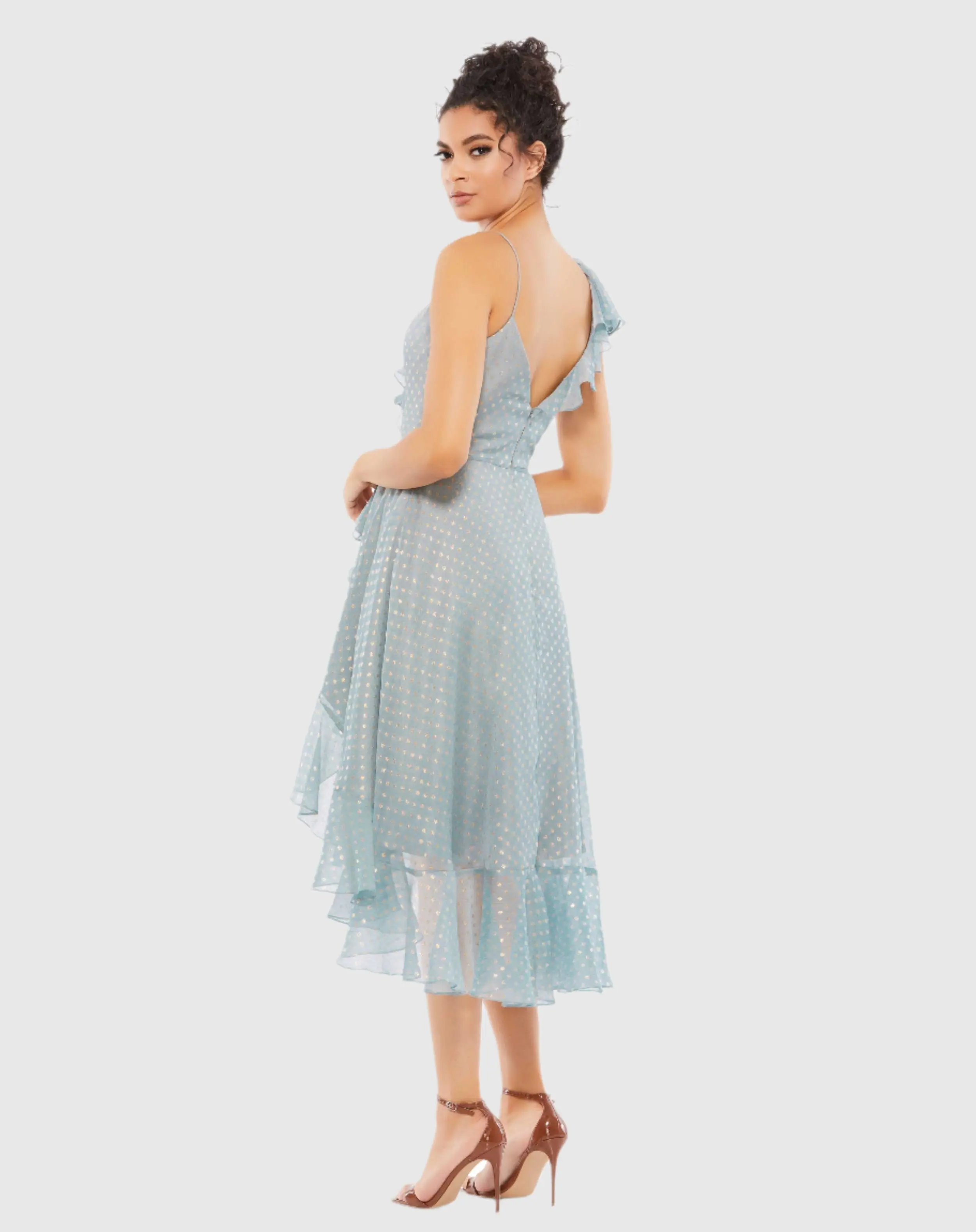 Ruffled Faux Wrap Midi Dress