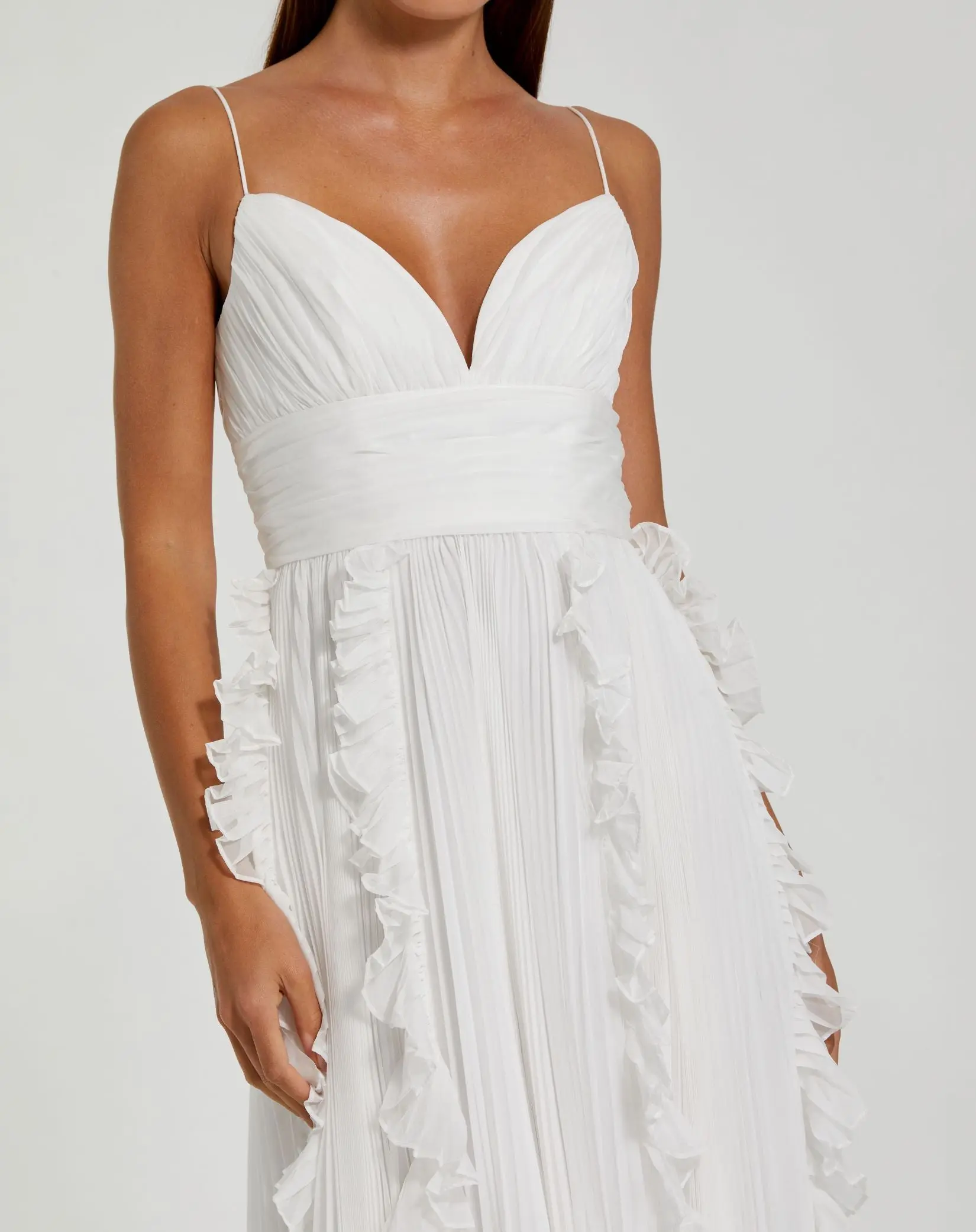 White Pleated Sleeveless Flowy Gown