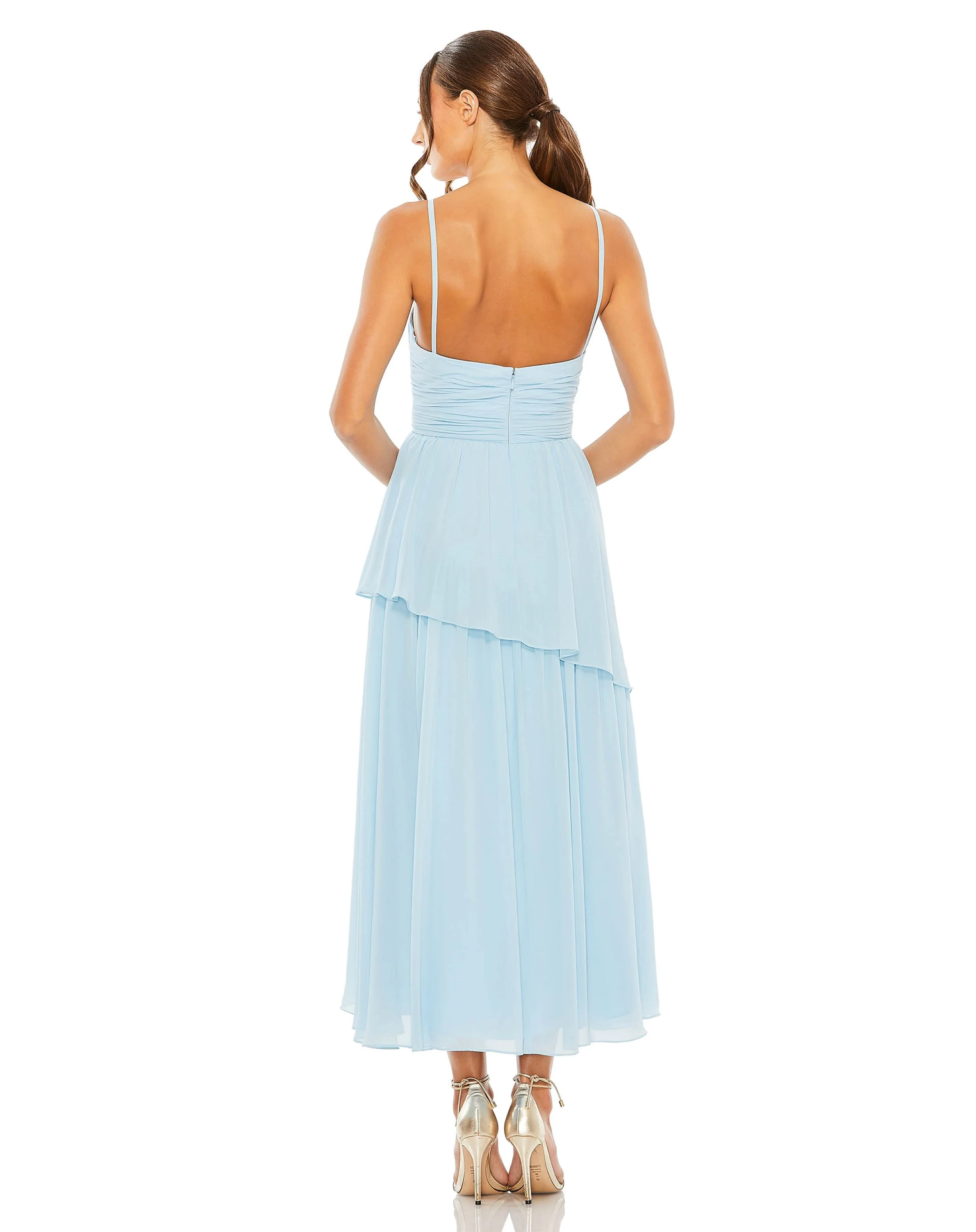 Pleated Keyhole Strappy Ruffled Dress | Sample | Sz. 2