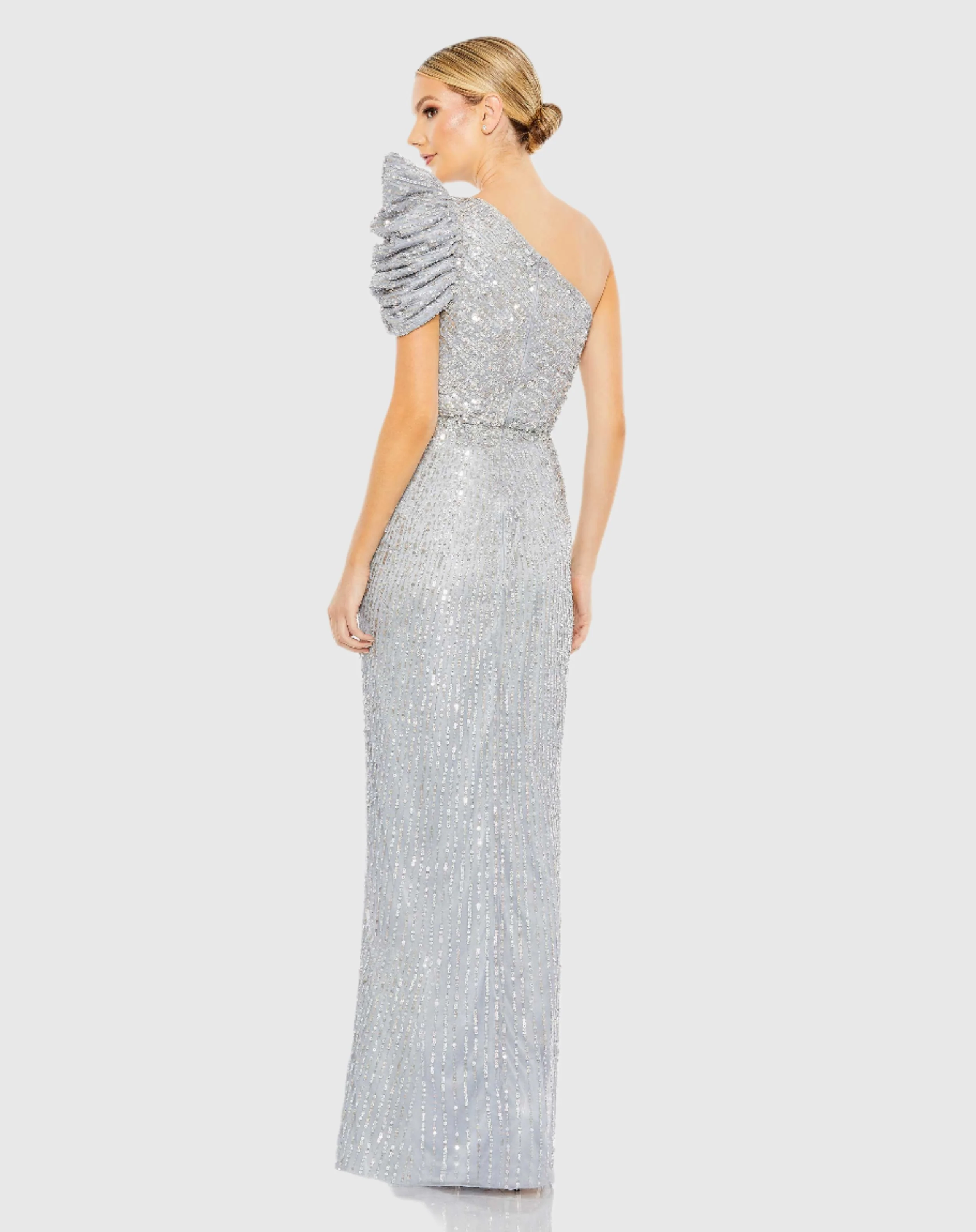 Silver Embellished Puff One Shoulder Gown