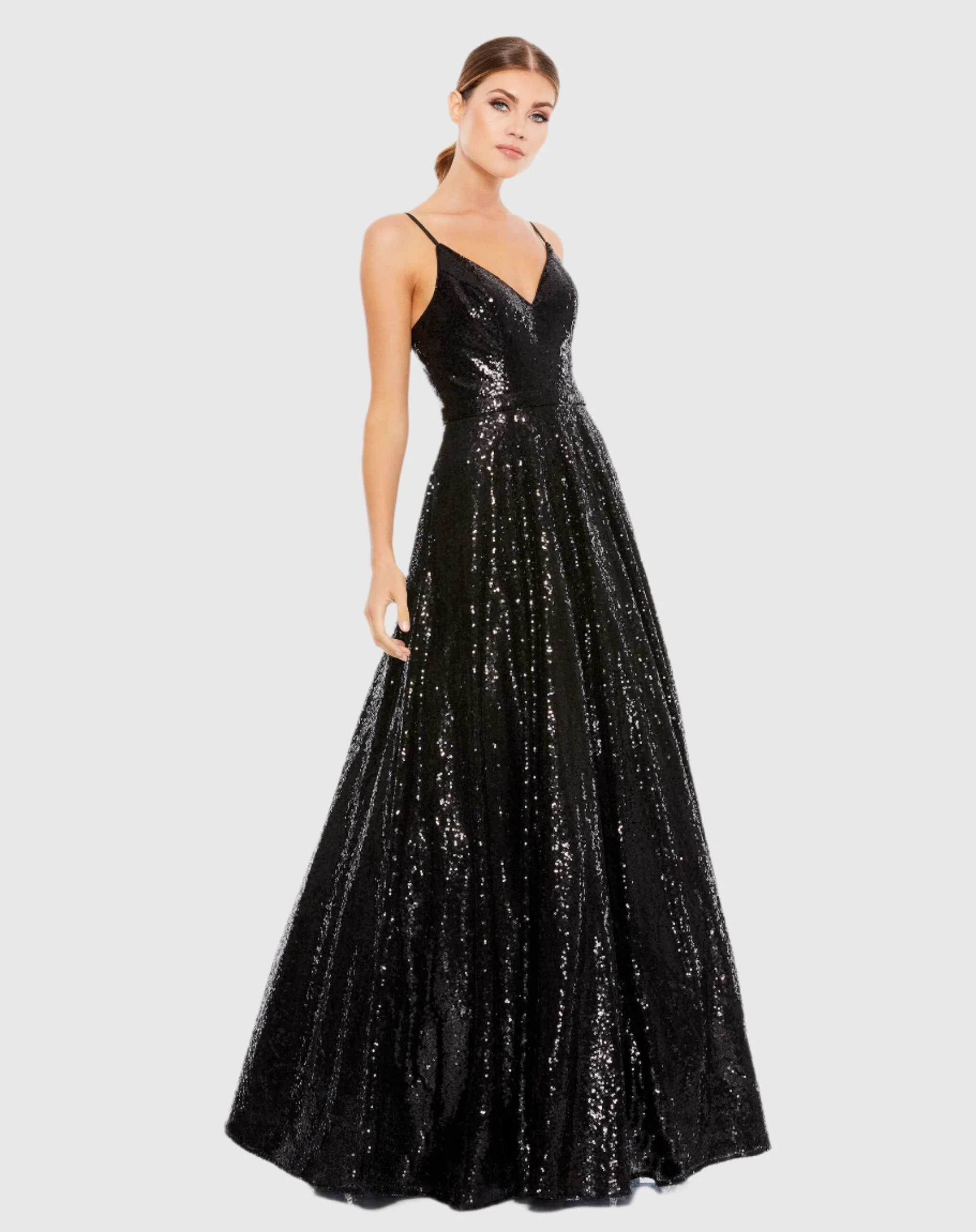 Black V-Neck Sequined Ball Gown - FINAL SALE