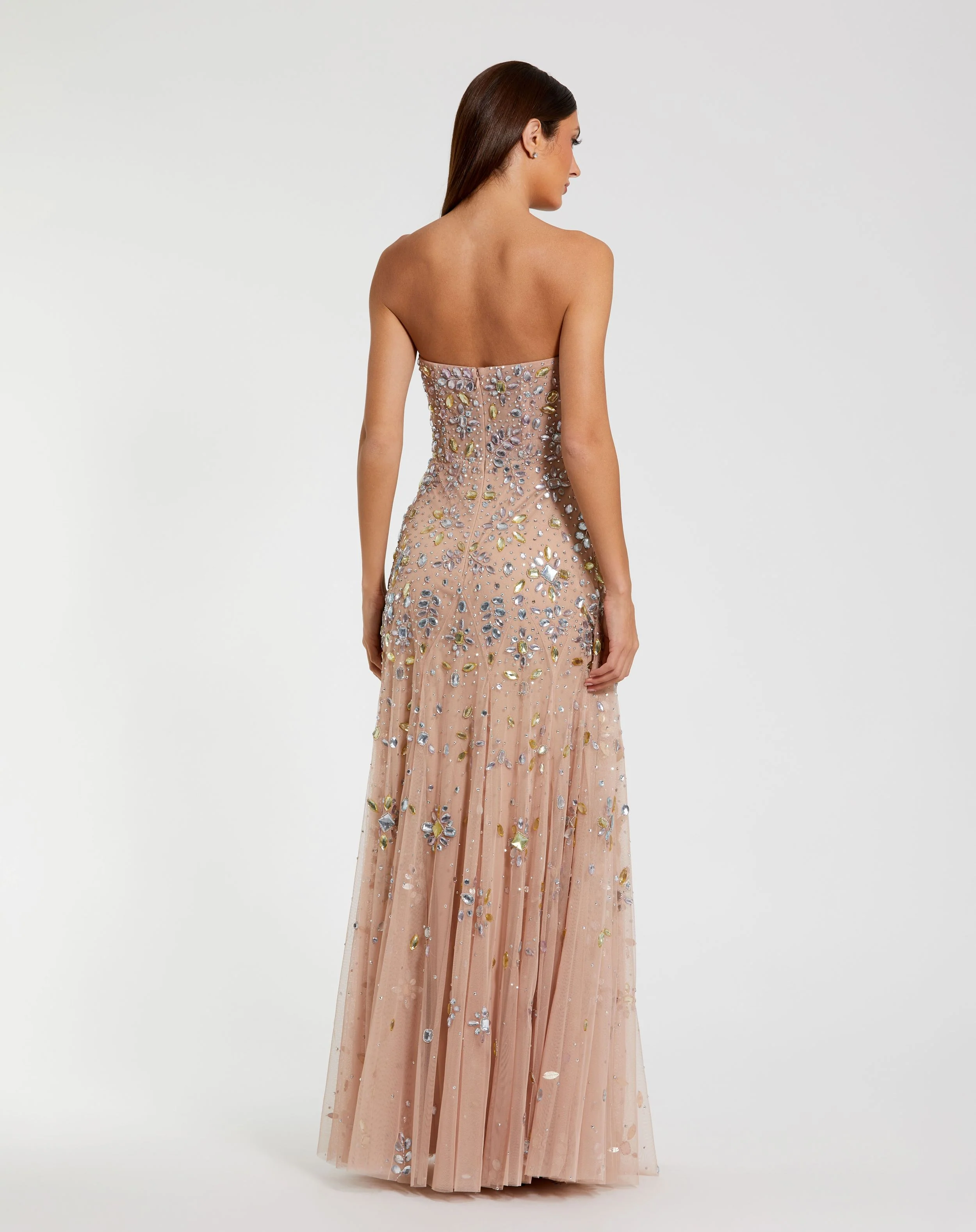 Pink Strapless Sweetheart Embellished Net Gown