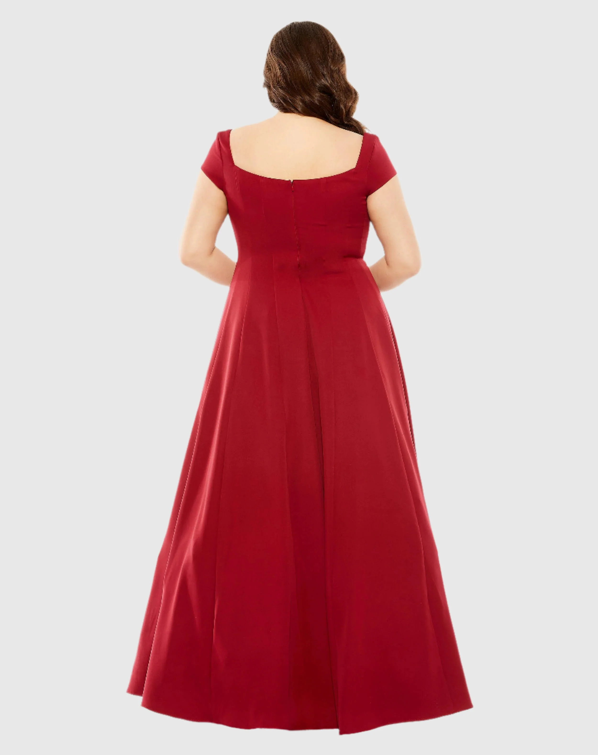 Red Cap Sleeve Square Neck Ball Gown