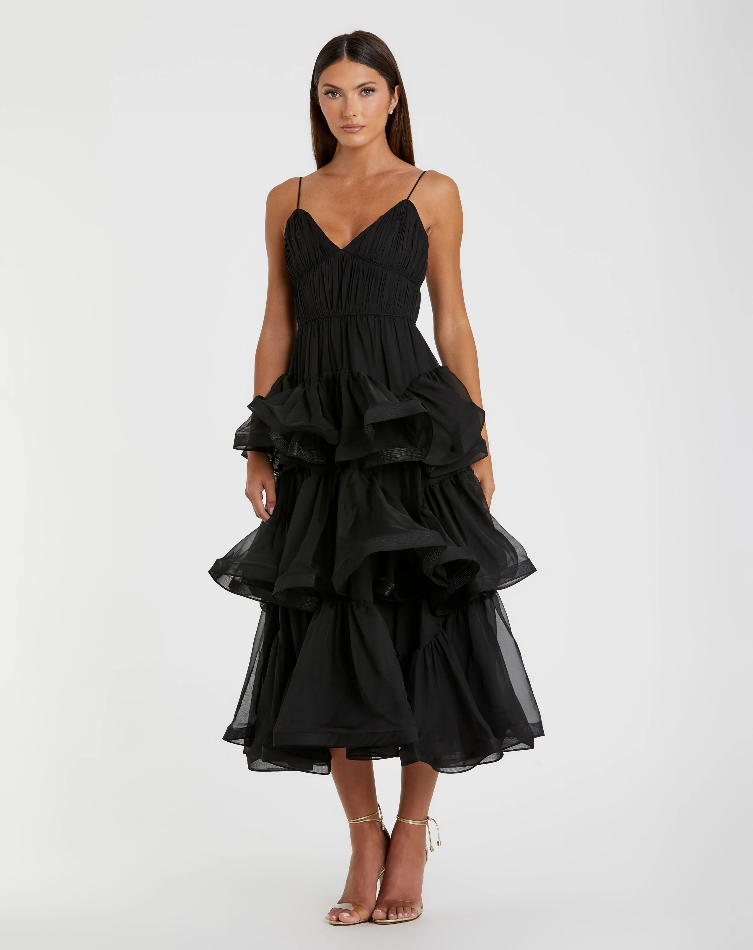Black Tiered V-Neck Dress