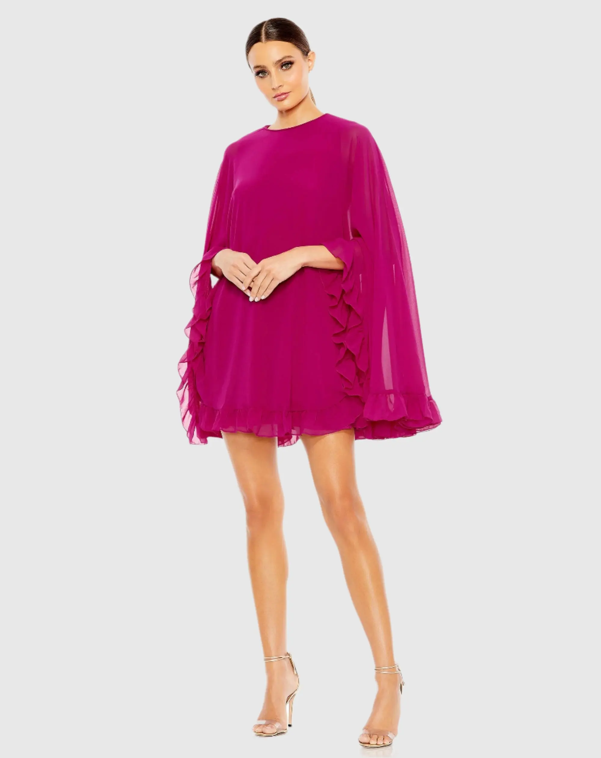 High Neck Ruffle Hem Cape Mini Dress