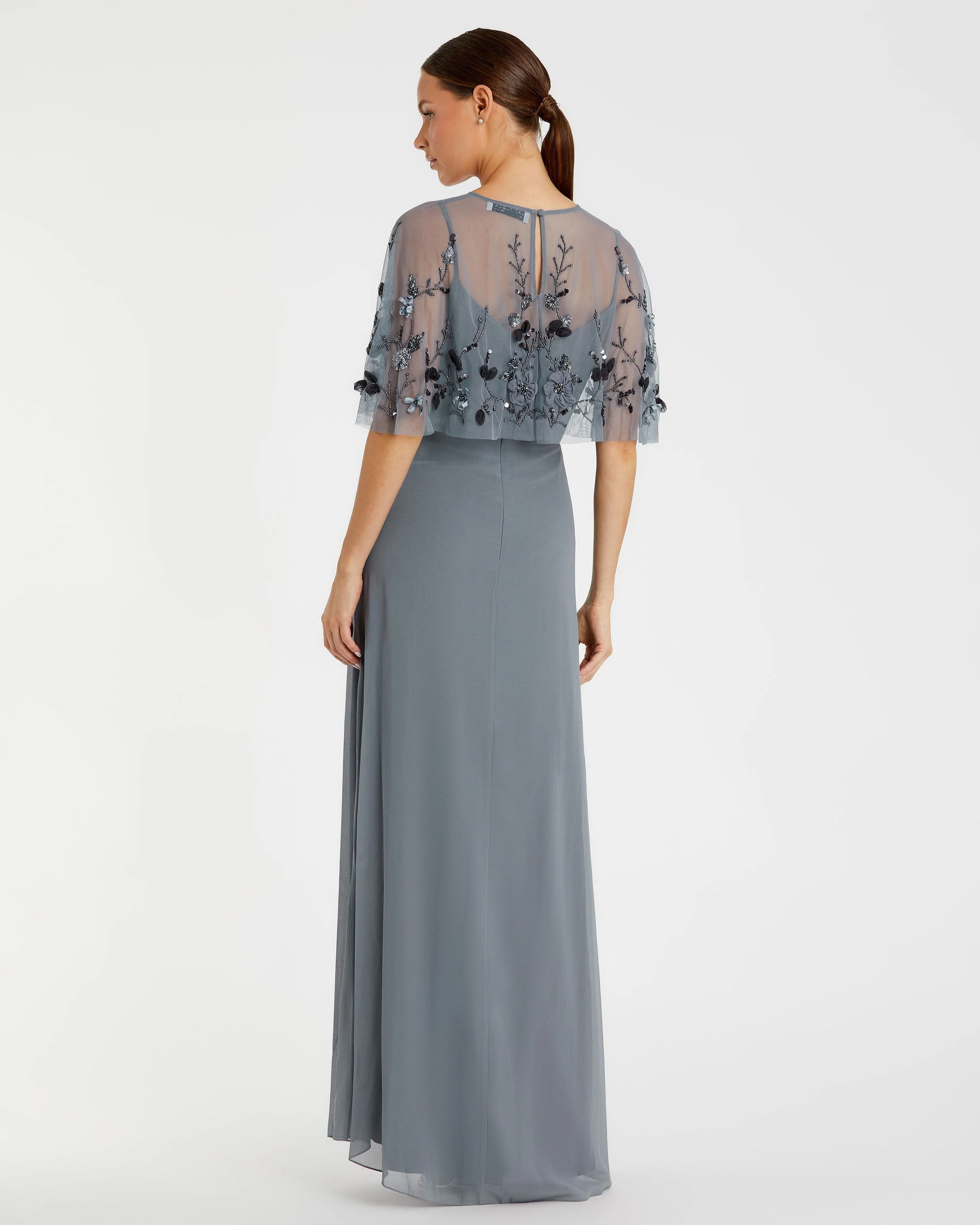 Sleeveless Gown With Embellished Cape