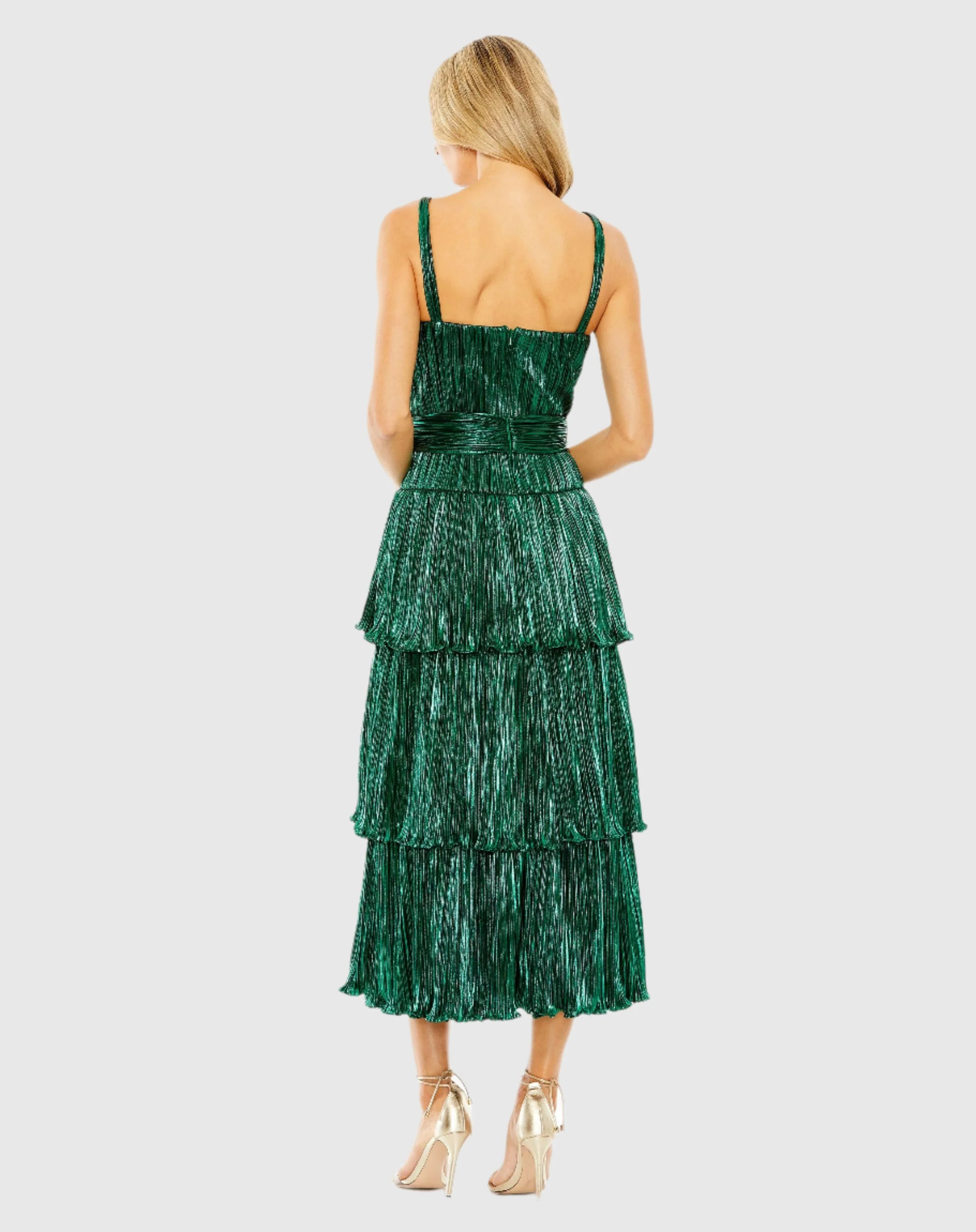 Green Ruffle Tiered Buckle Detail Dress