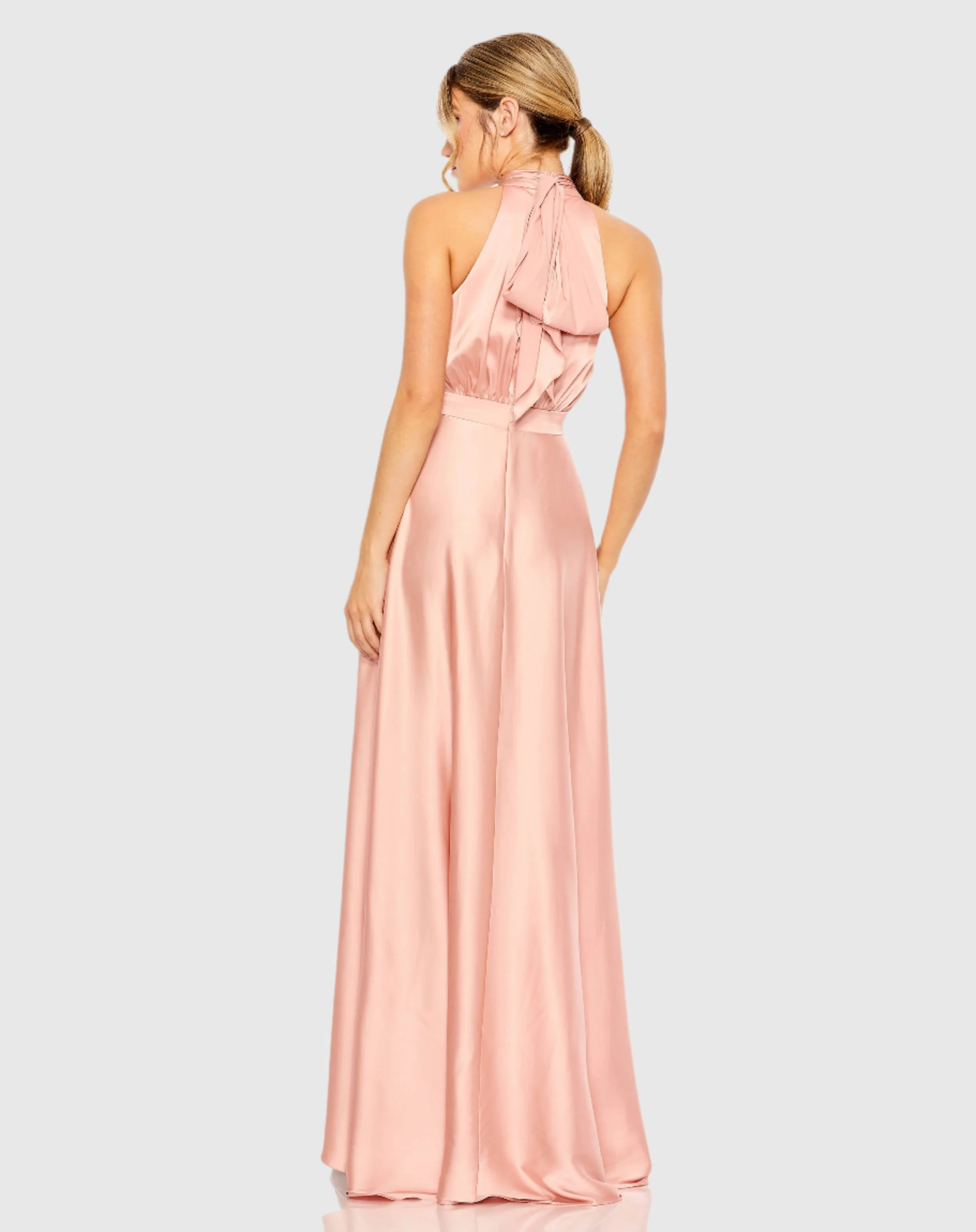 High Neck Satin High Low Gown
