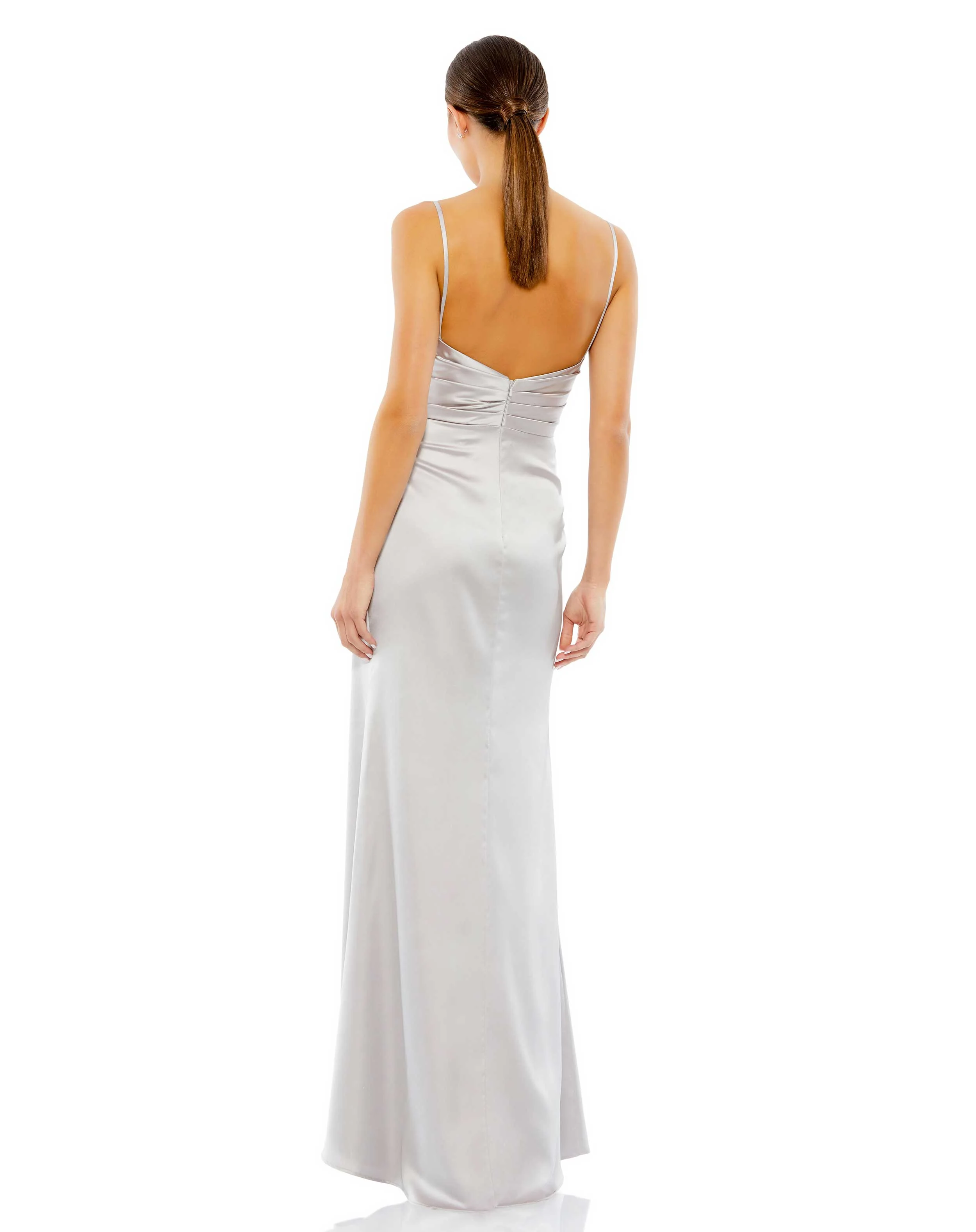 Satin Sleeveless Faux Wrap Ruched Gown