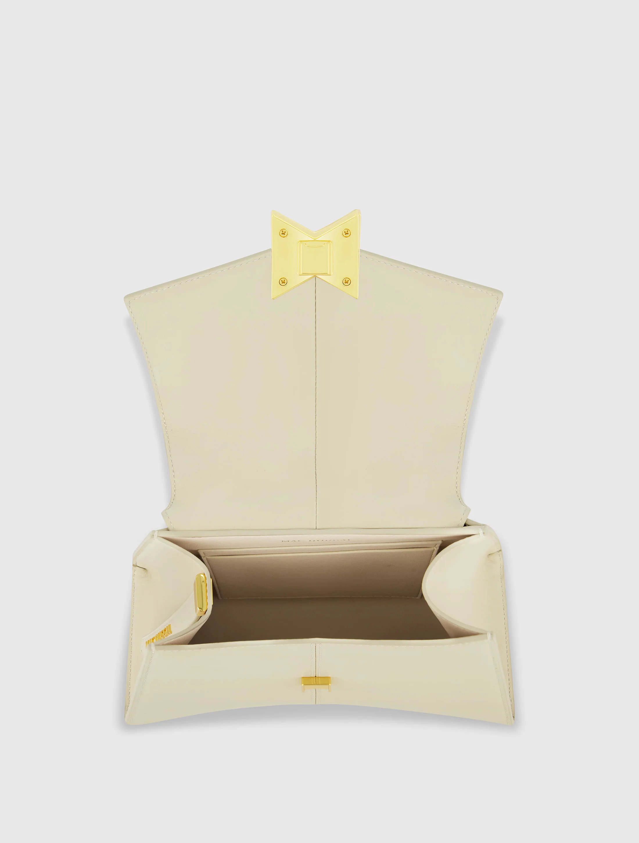 Medium Angular Ecru Leather Handbag With Gold Hardware