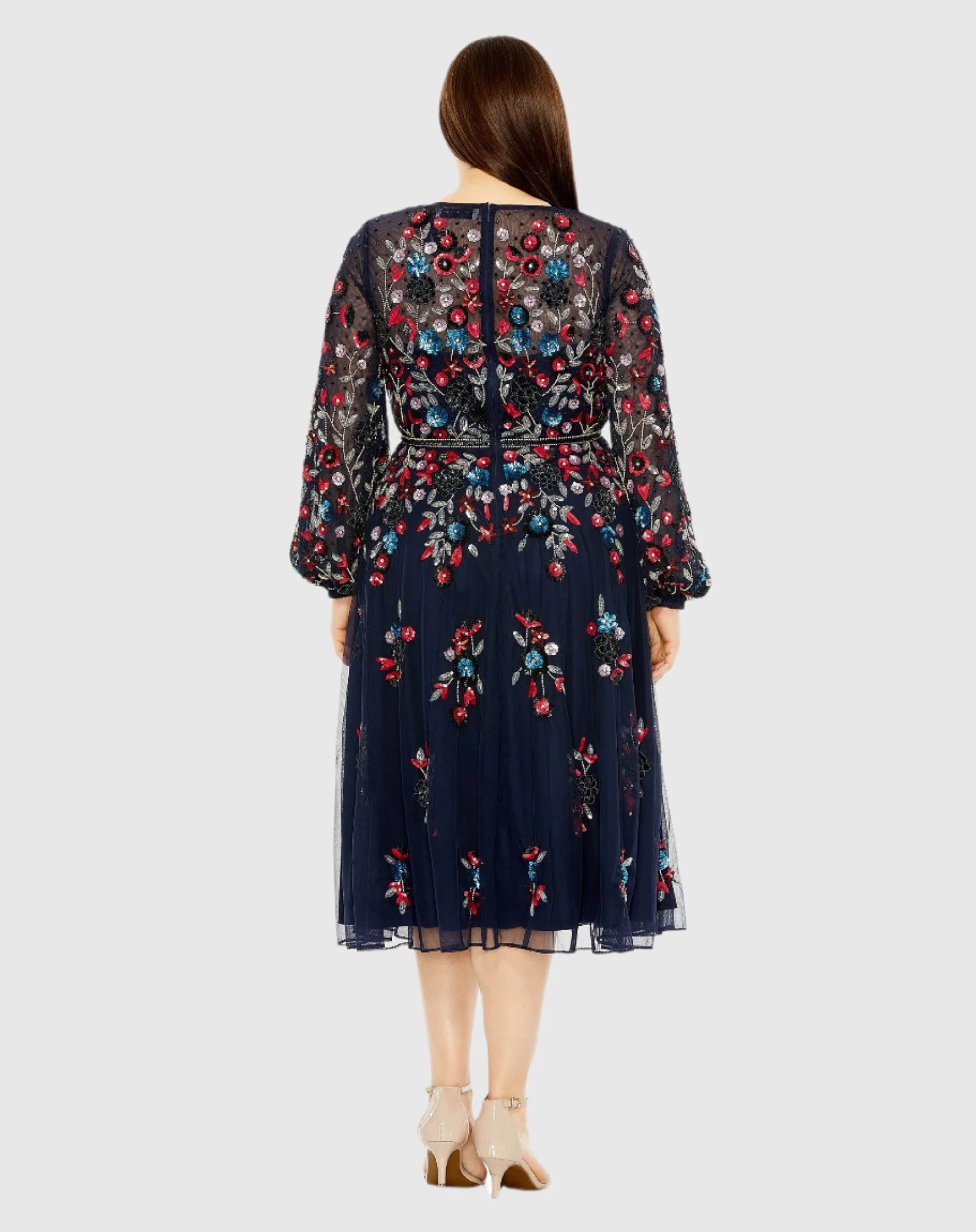 Long Sleeve Beaded Cocktail Dress