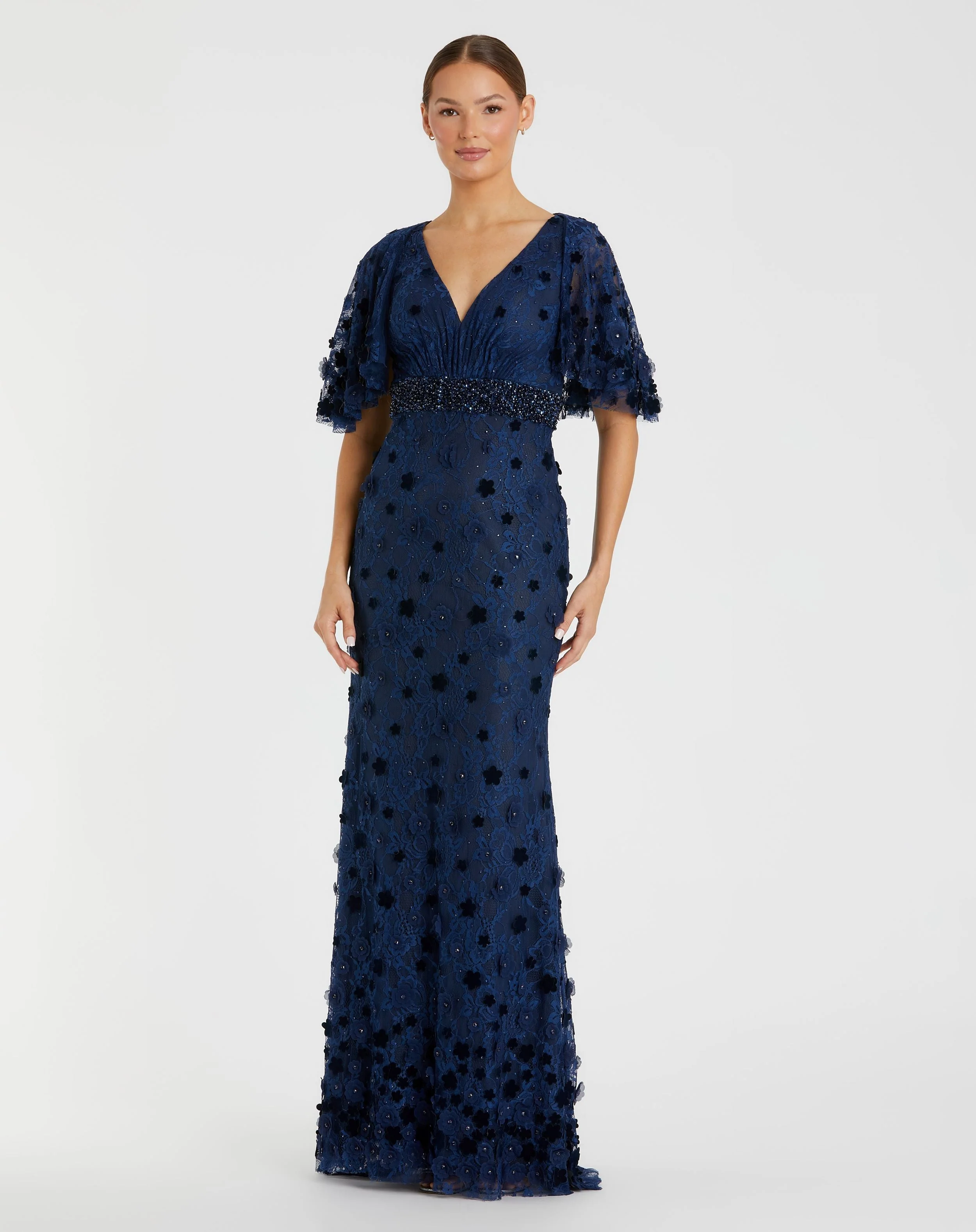 Navy Embellished Floral Gown