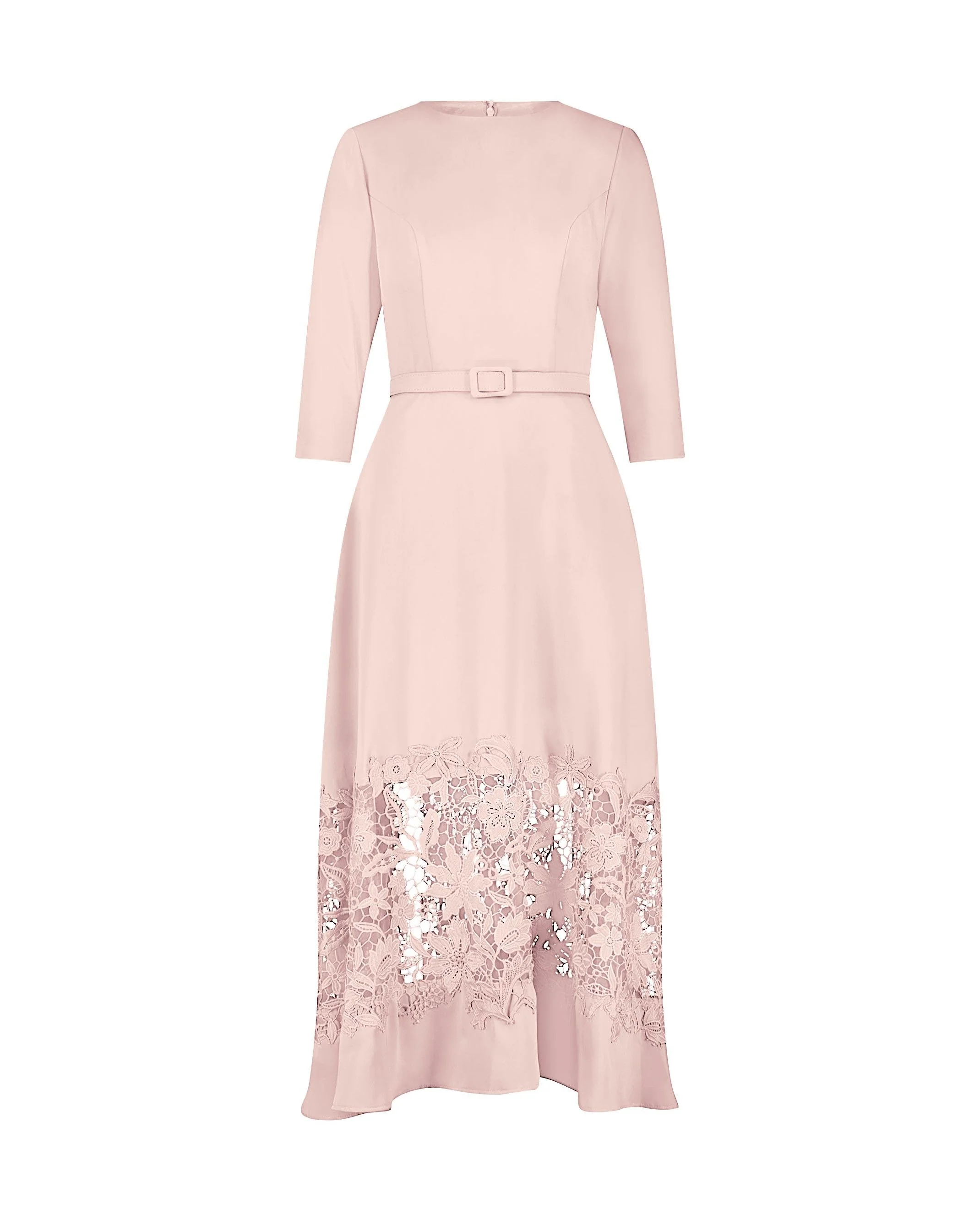 Pink Crepe Boat Neck Midi Dress With Applique Cut Out