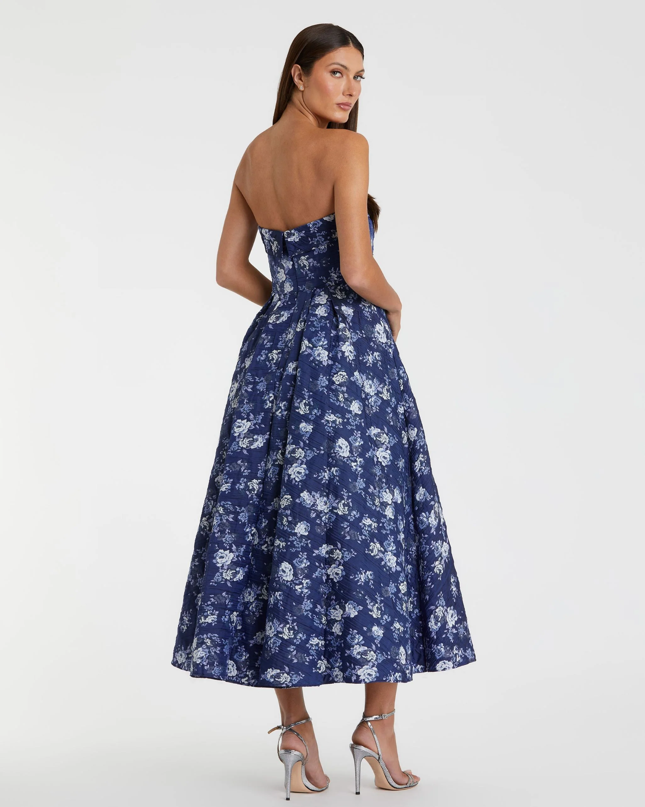Strapless Brocade Midi Dress