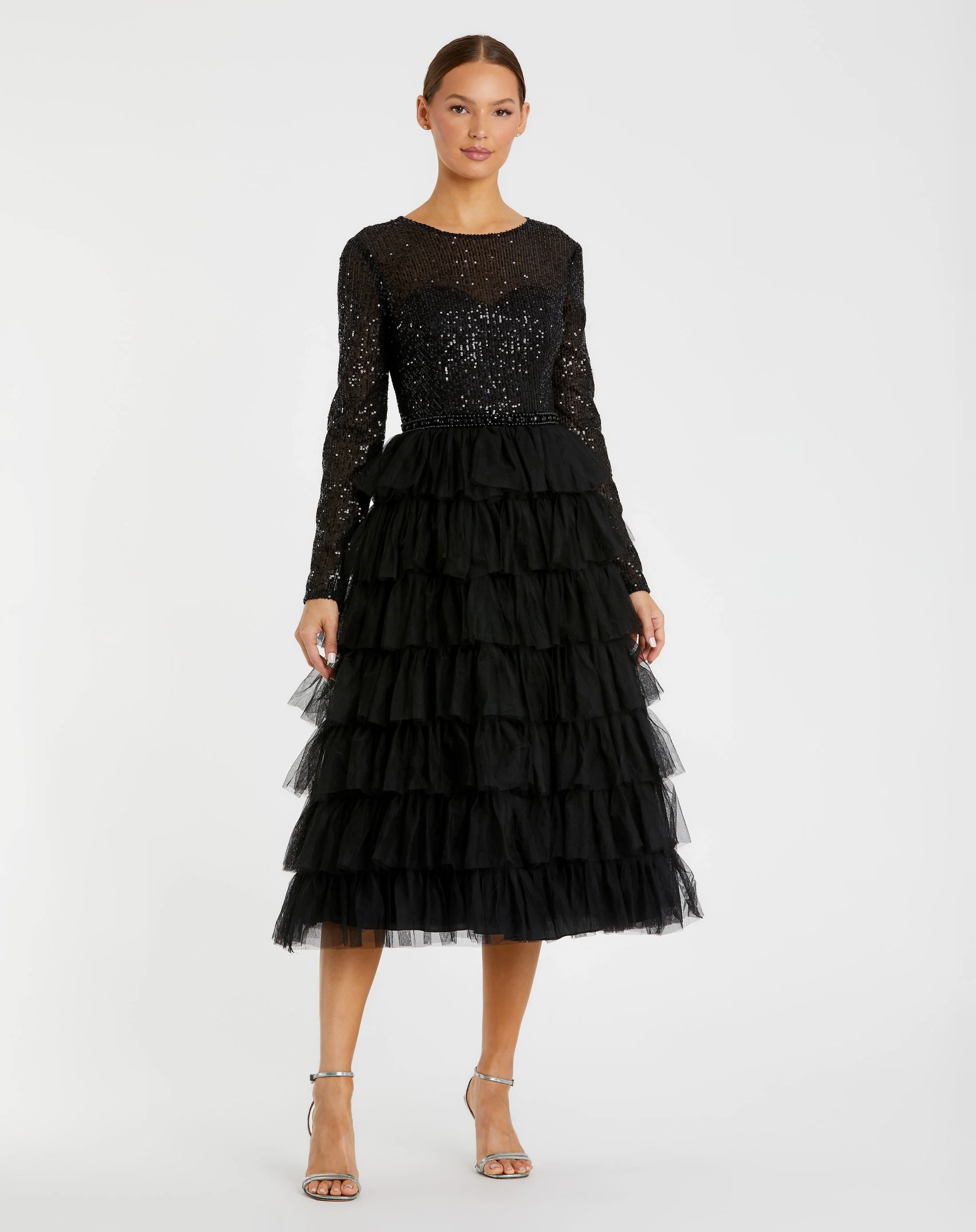 Long Sleeve Ruffle Tiered Midi Dress