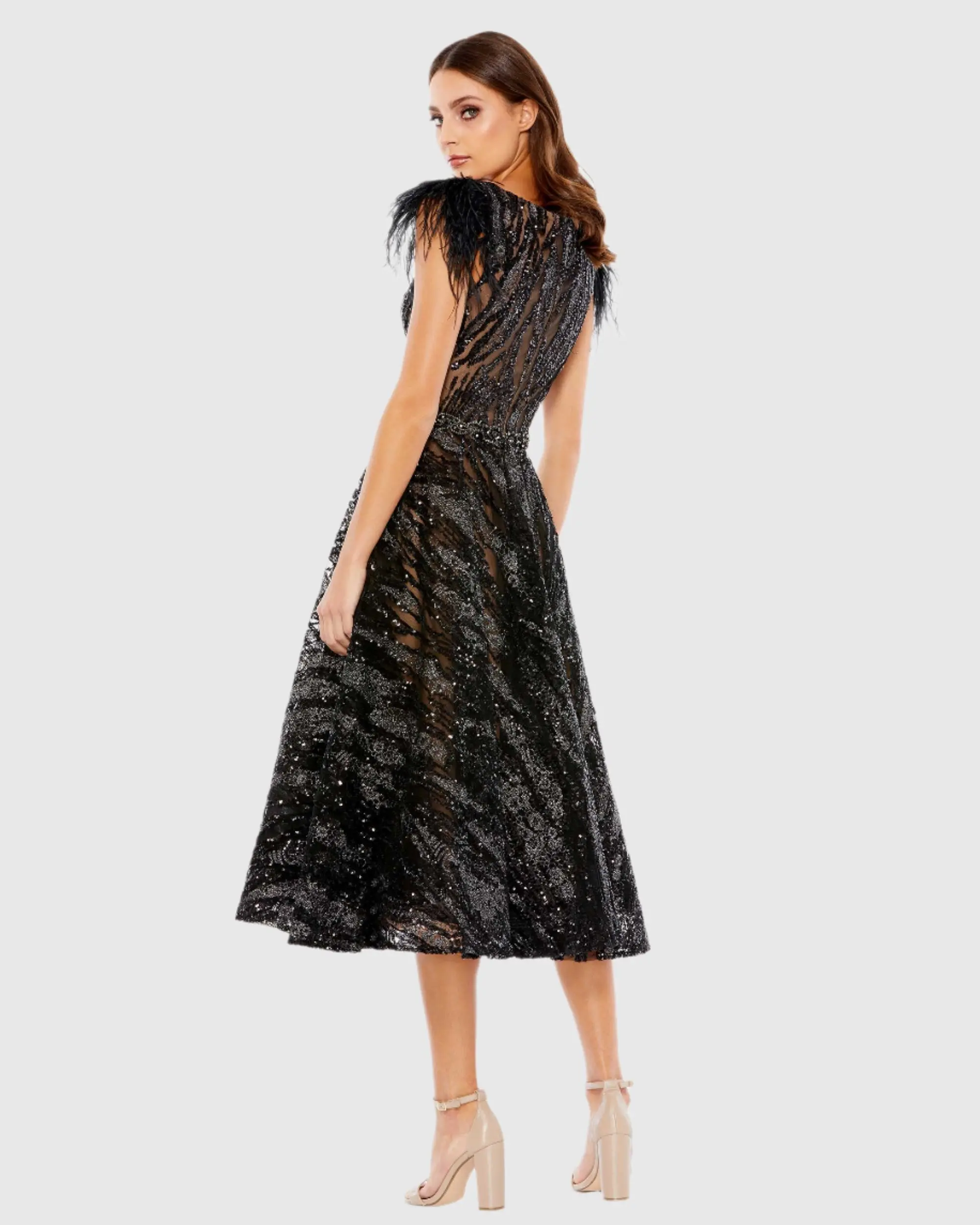 Embellished Feather Cap Sleeve Dress - FINAL SALE