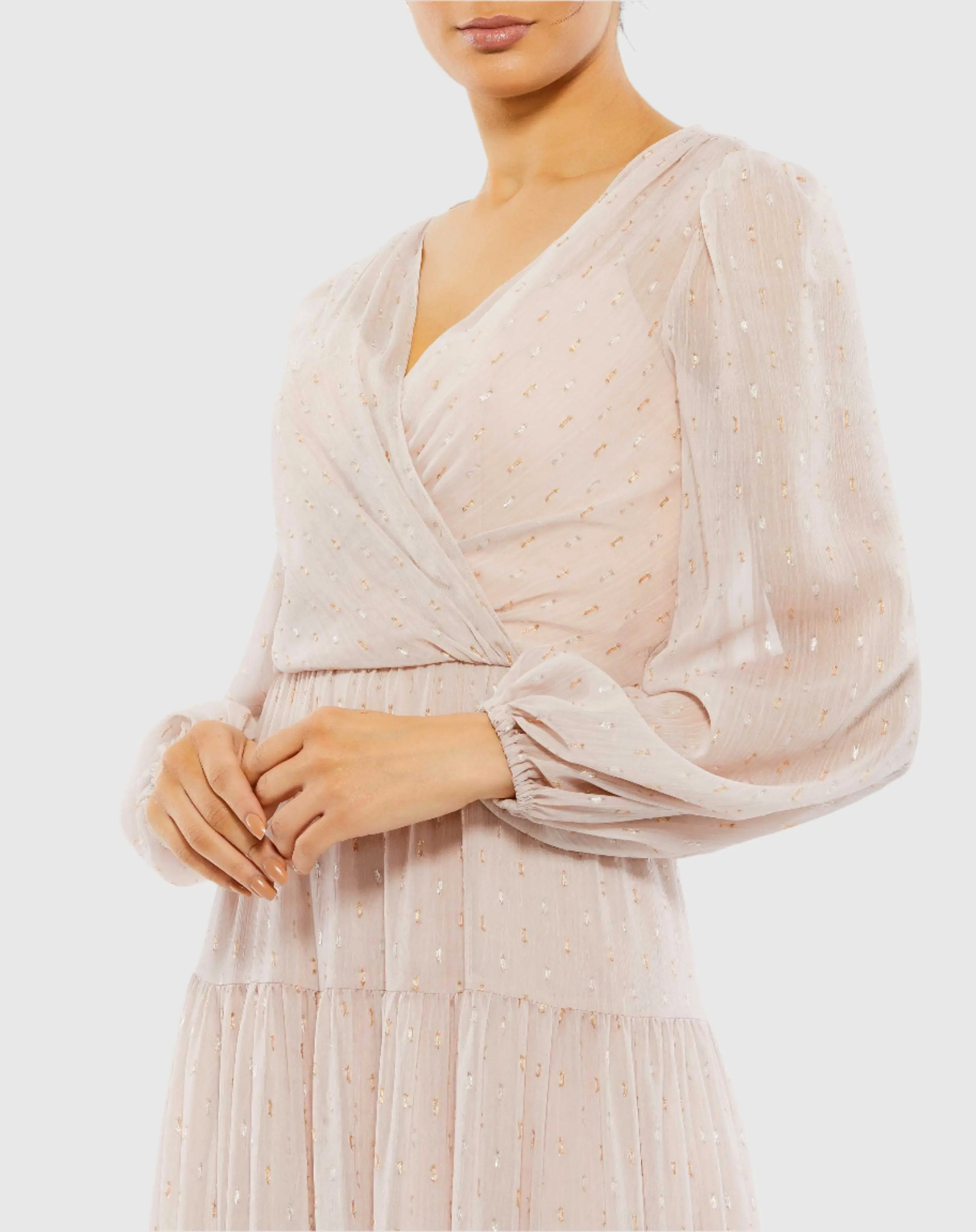 V Neck Tiered Ruffle Gown