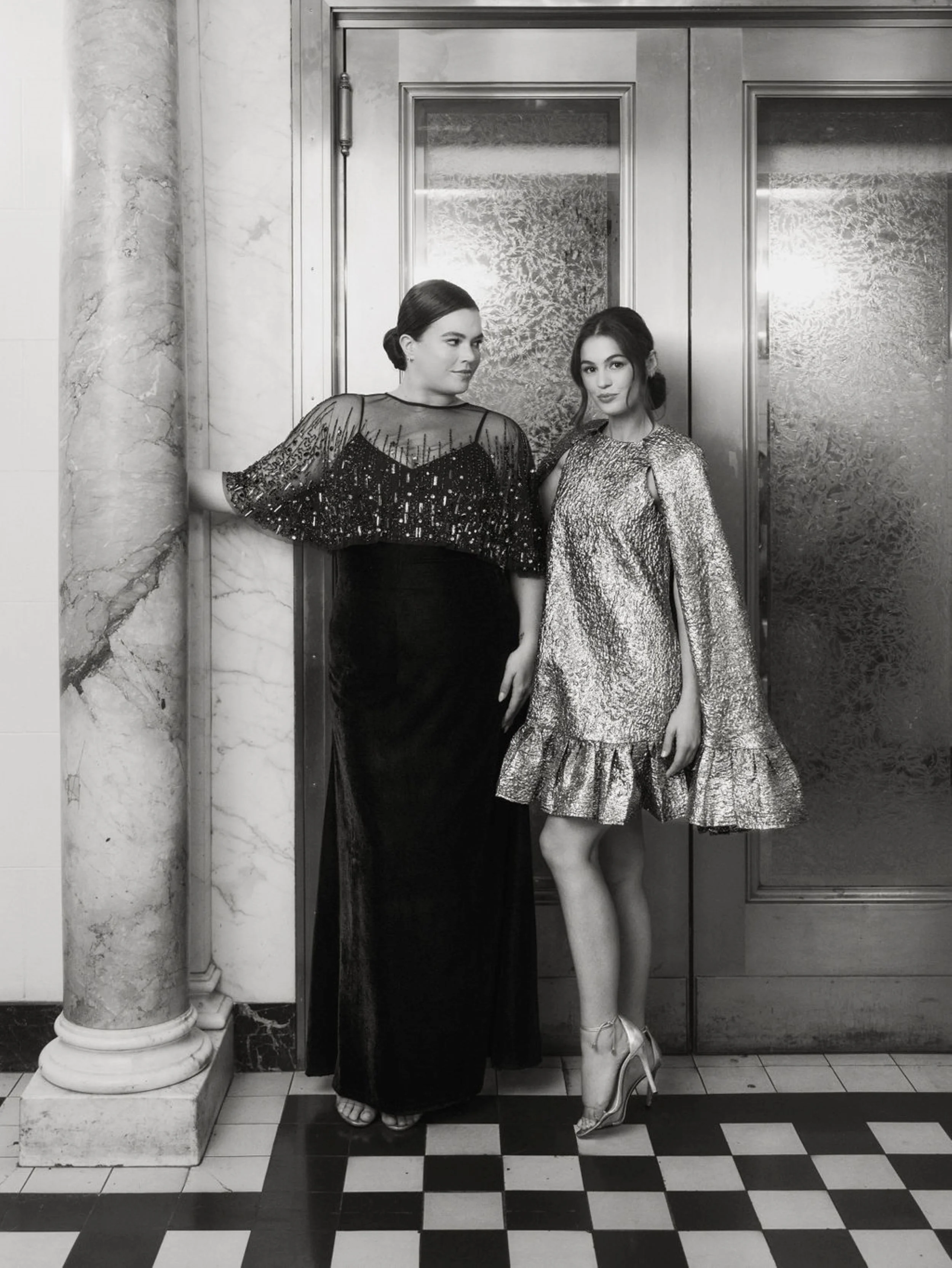 Sleeveless Velvet Gown With Embellished Cape