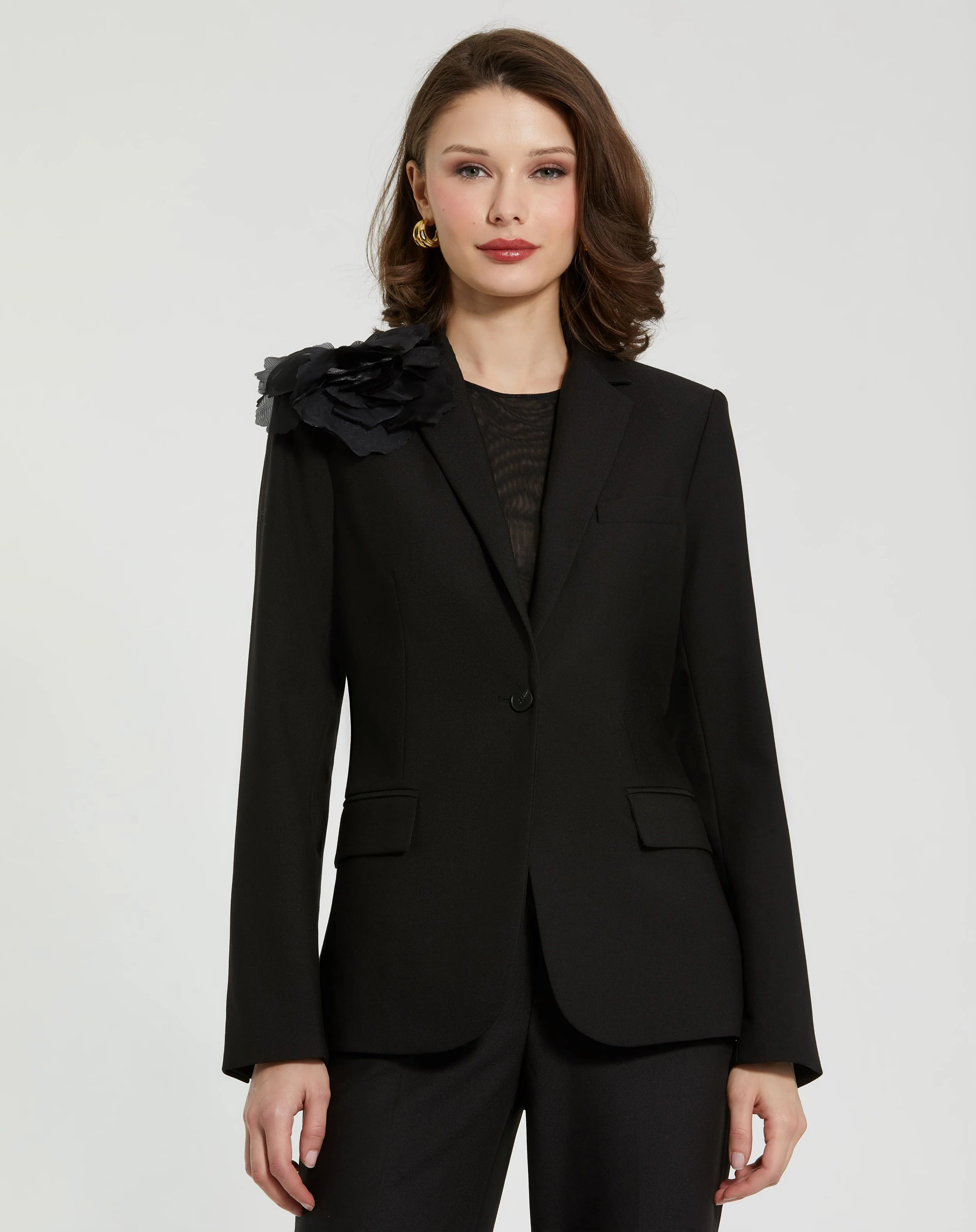 Classic Crepe Blazer Jacket With Flower - FINAL SALE