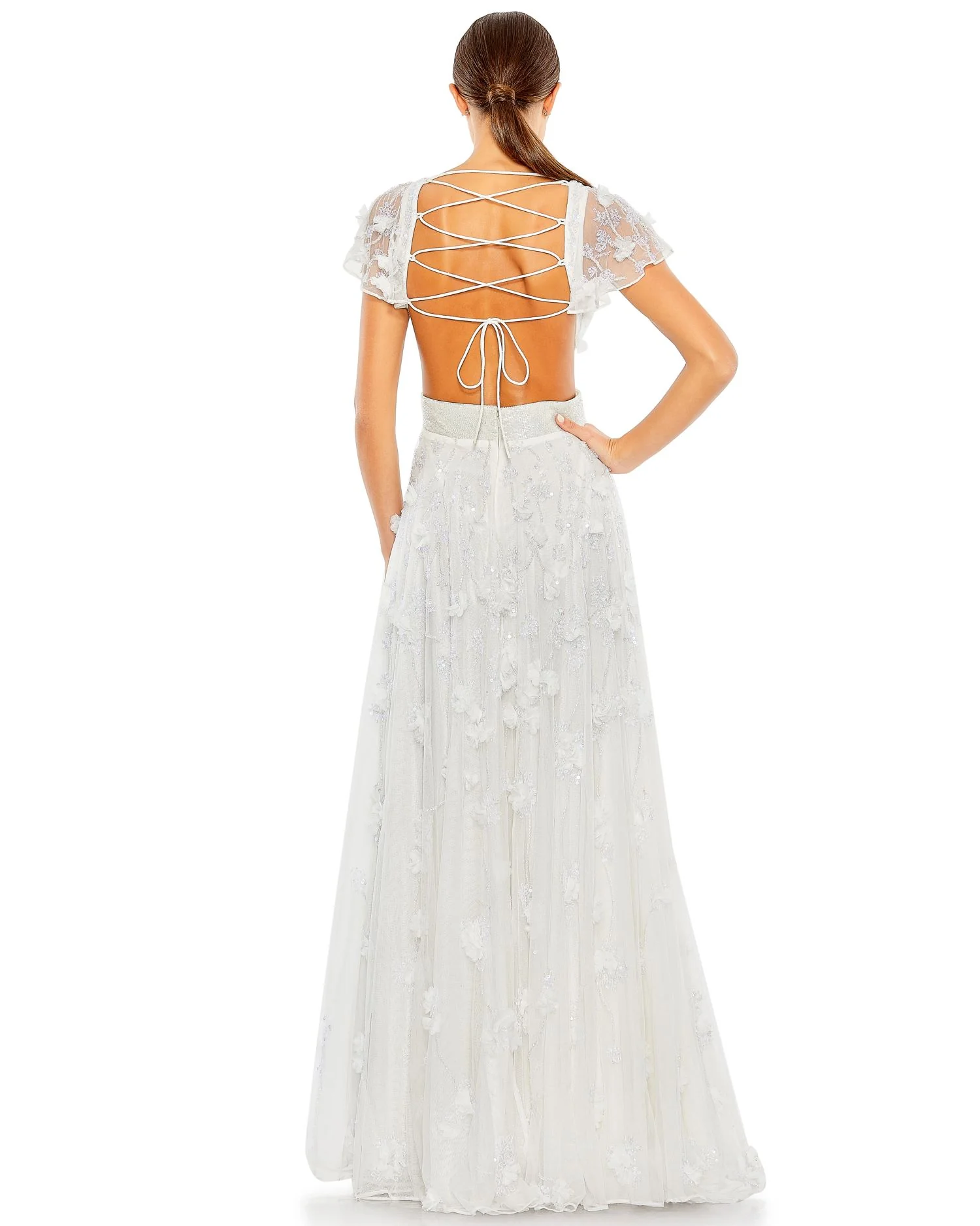 Embellished Lace Up Flowy Gown