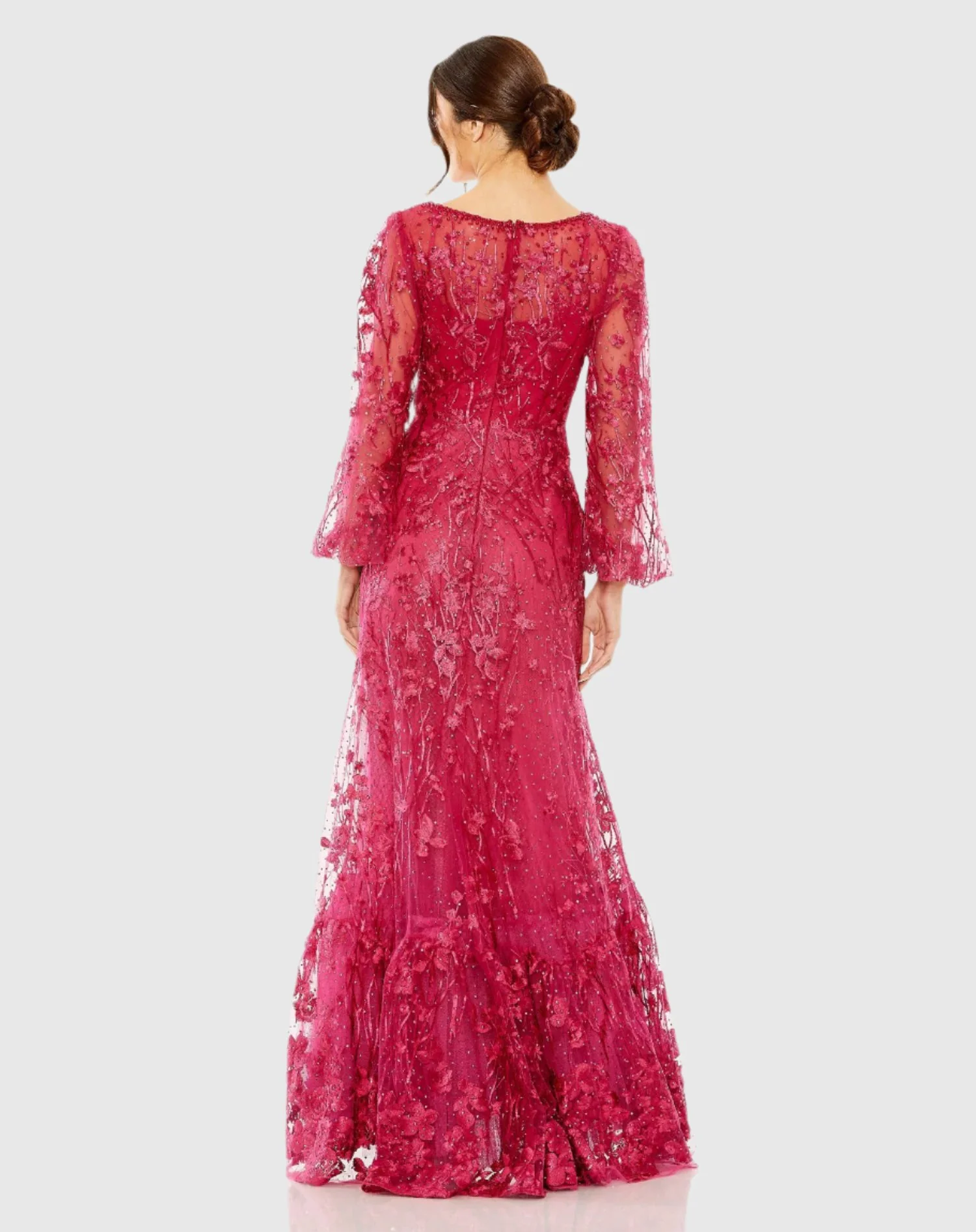 Pink Puff Sleeve A-Line Embroidered Gown