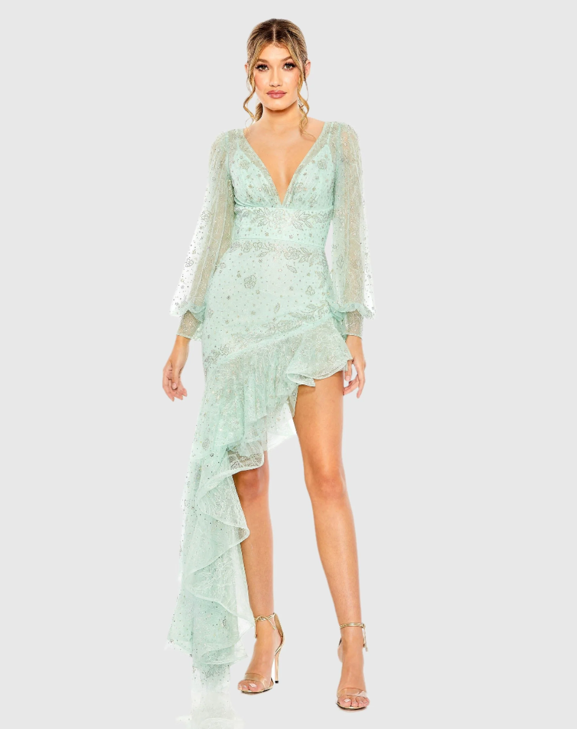 V Neck Empire Sleeve High Low Dress