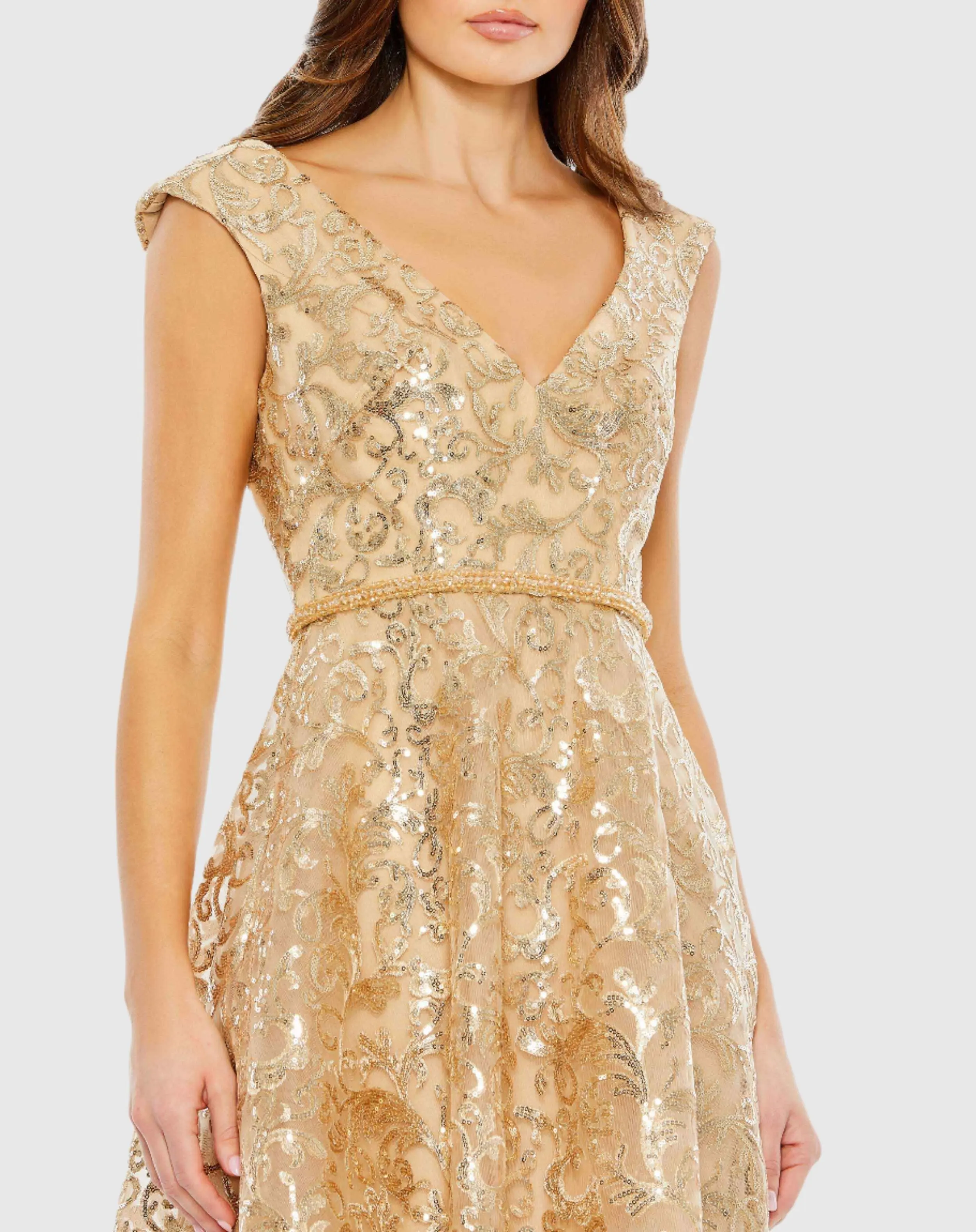 Sequined V Neck Cap Sleeve Dress - FINAL SALE