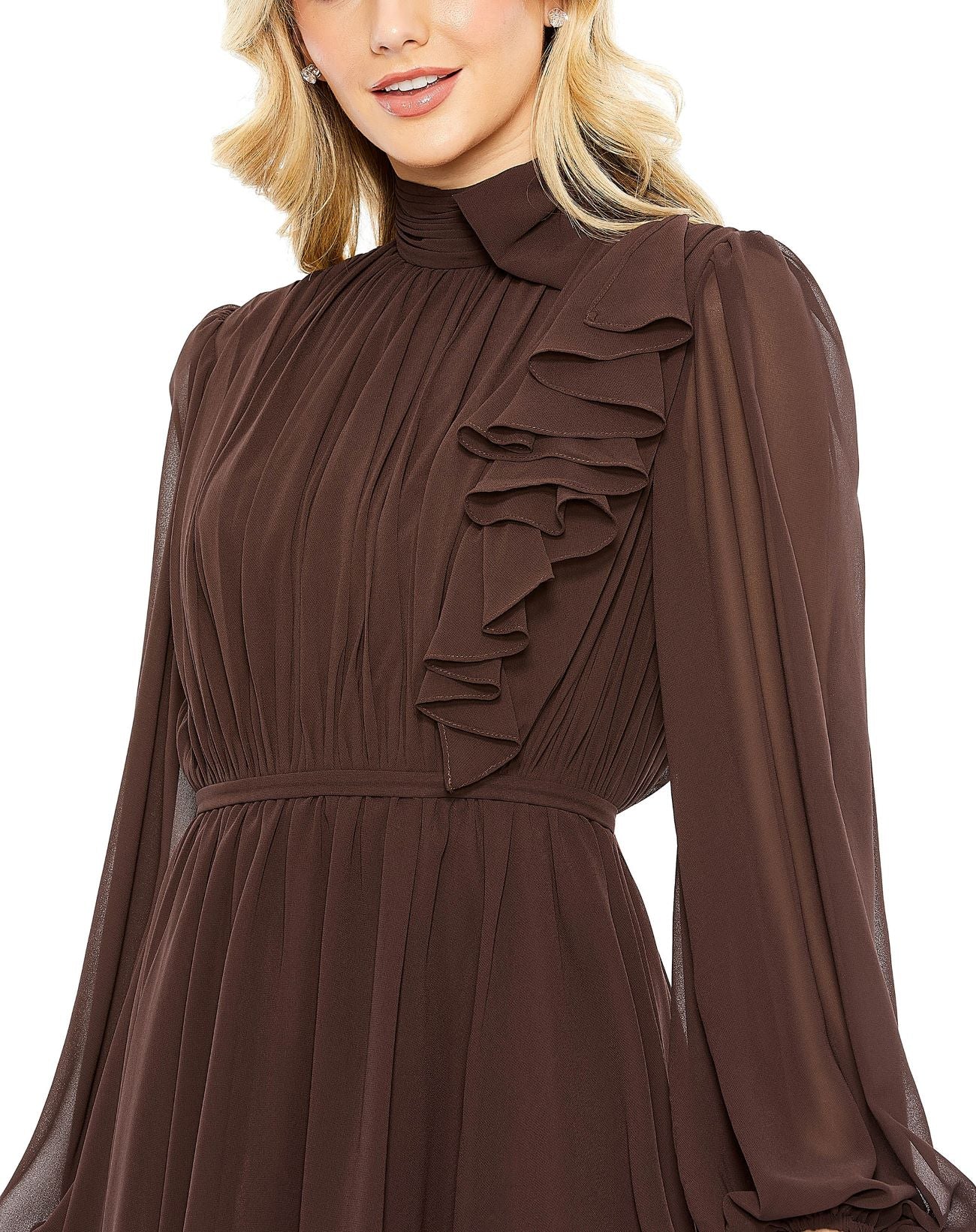 Draped High Neck Long Sleeve Mini Dress  | Sample | Sz. 2