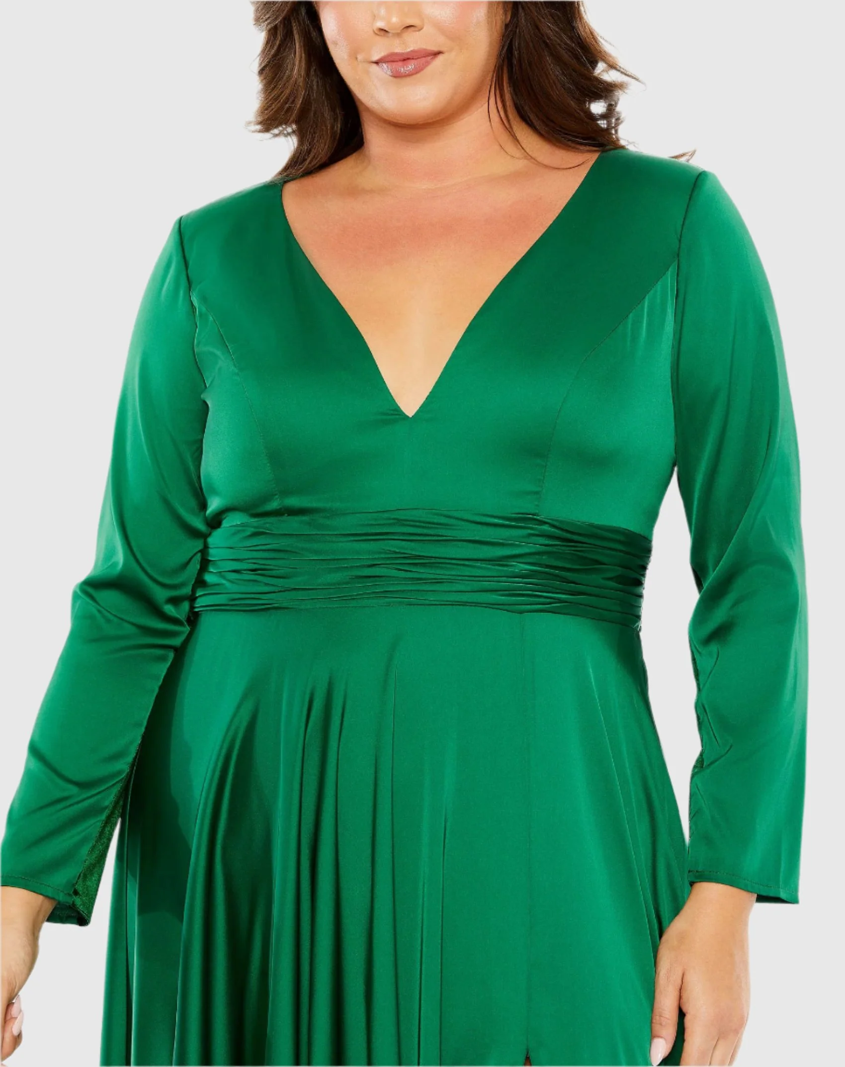 Green Quarter Sleeve V Neck A Line Gown