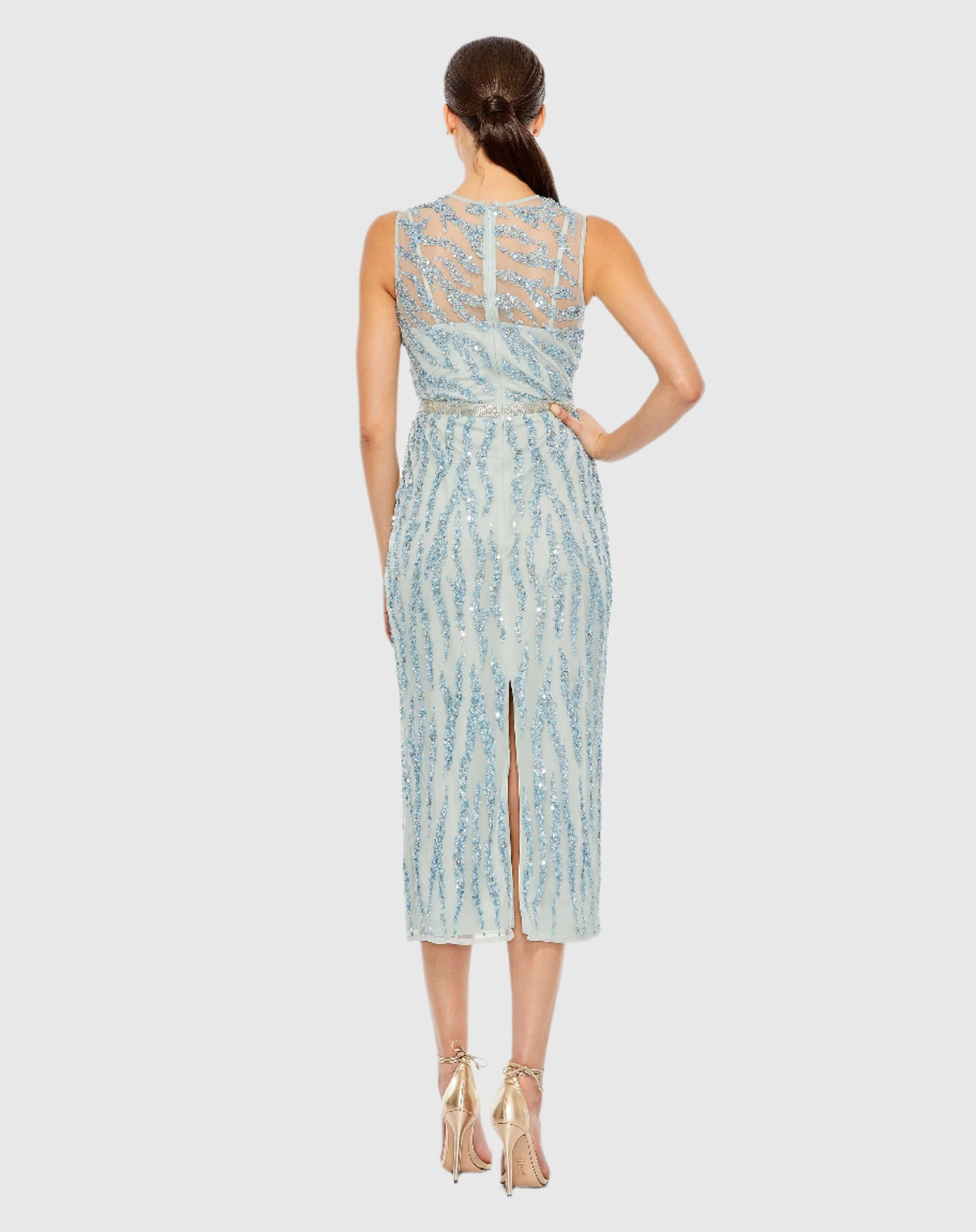 Embellished Sleeveless Illusion High Neck Dress