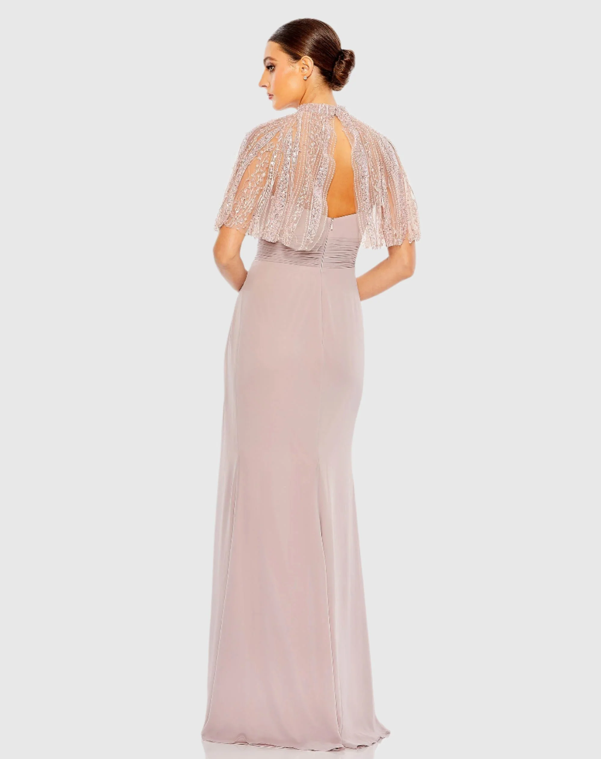 Pink Sleeveless Gown With Embellished Cape