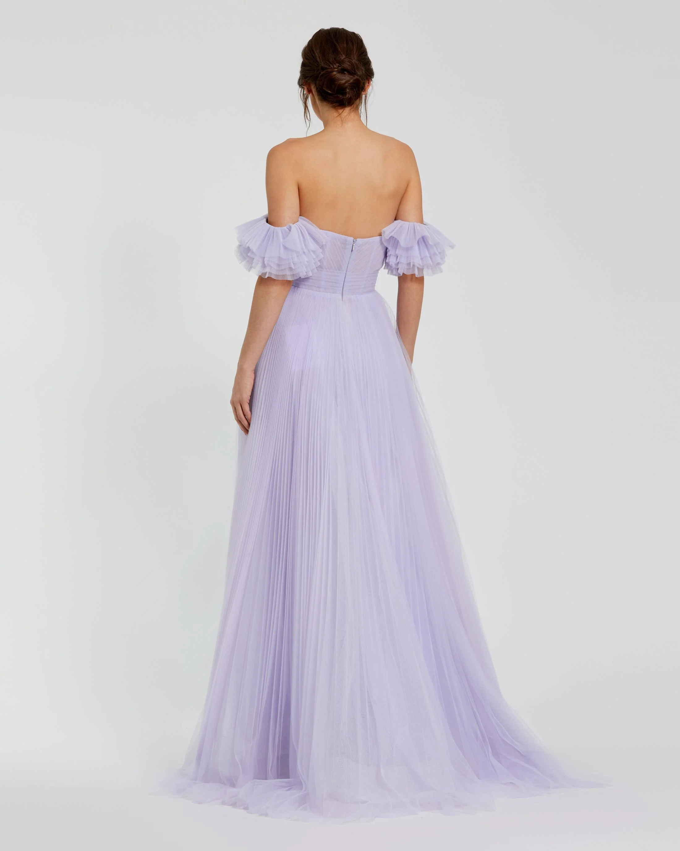 Purple Off The Shoulder Tulle A Line Gown