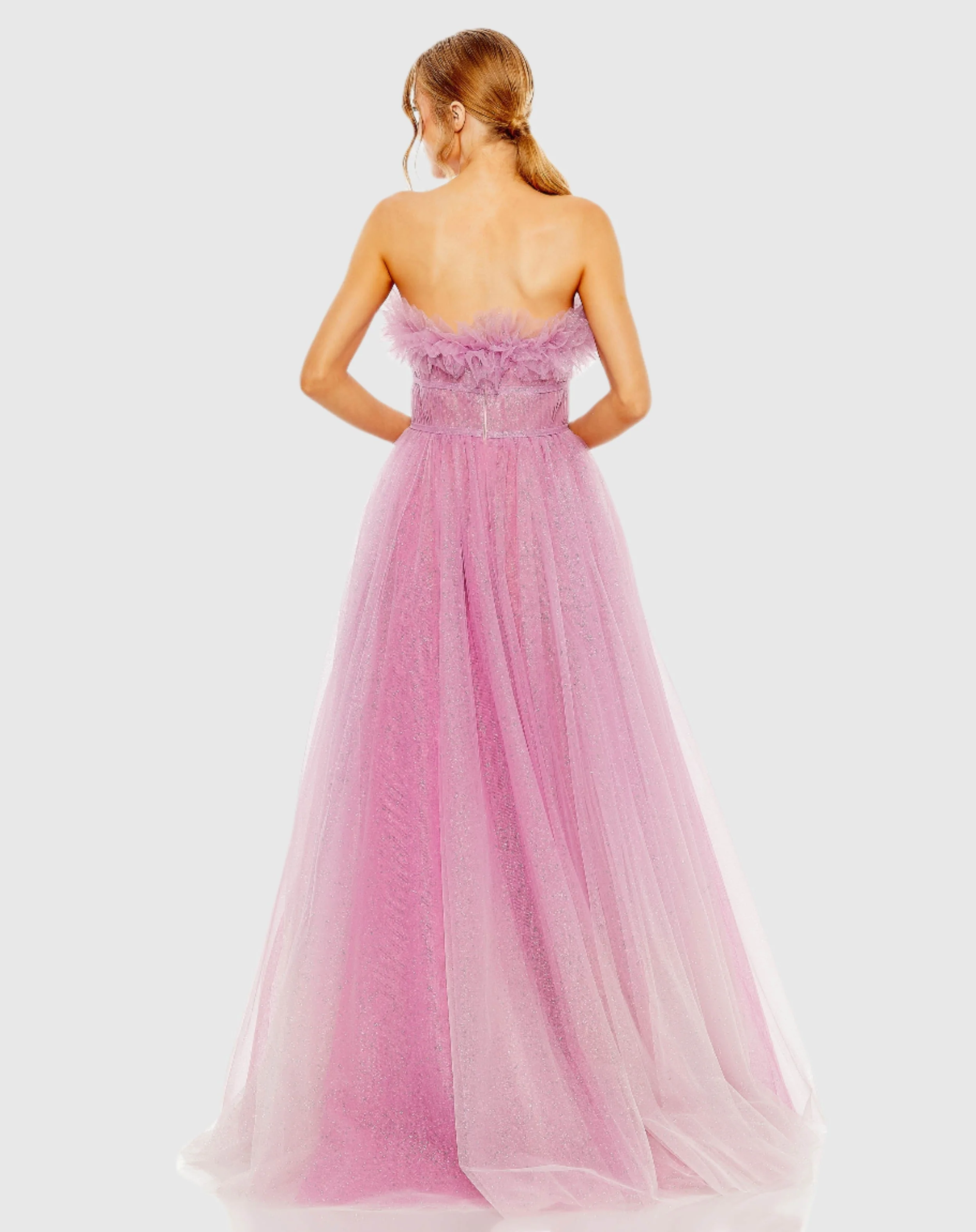 Purple Strapless Glitter Tulle Gown
