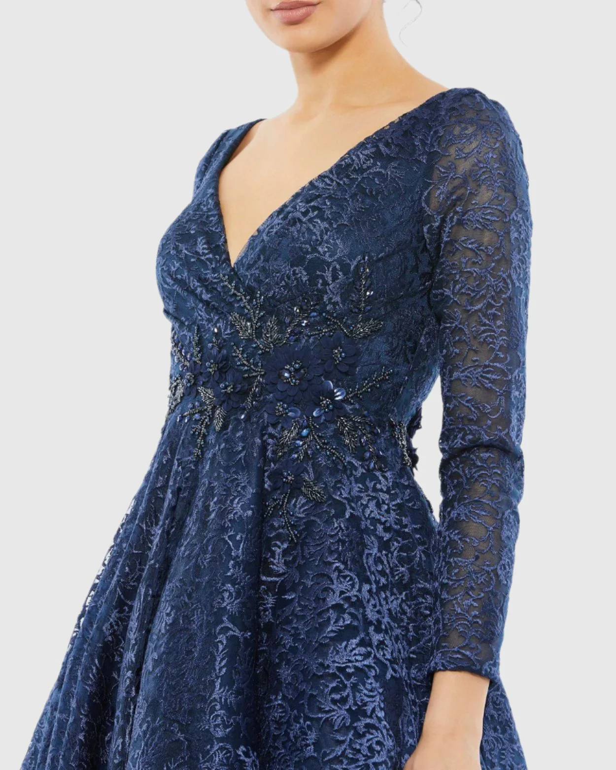 Navy Long Sleeve Tea Length Dress