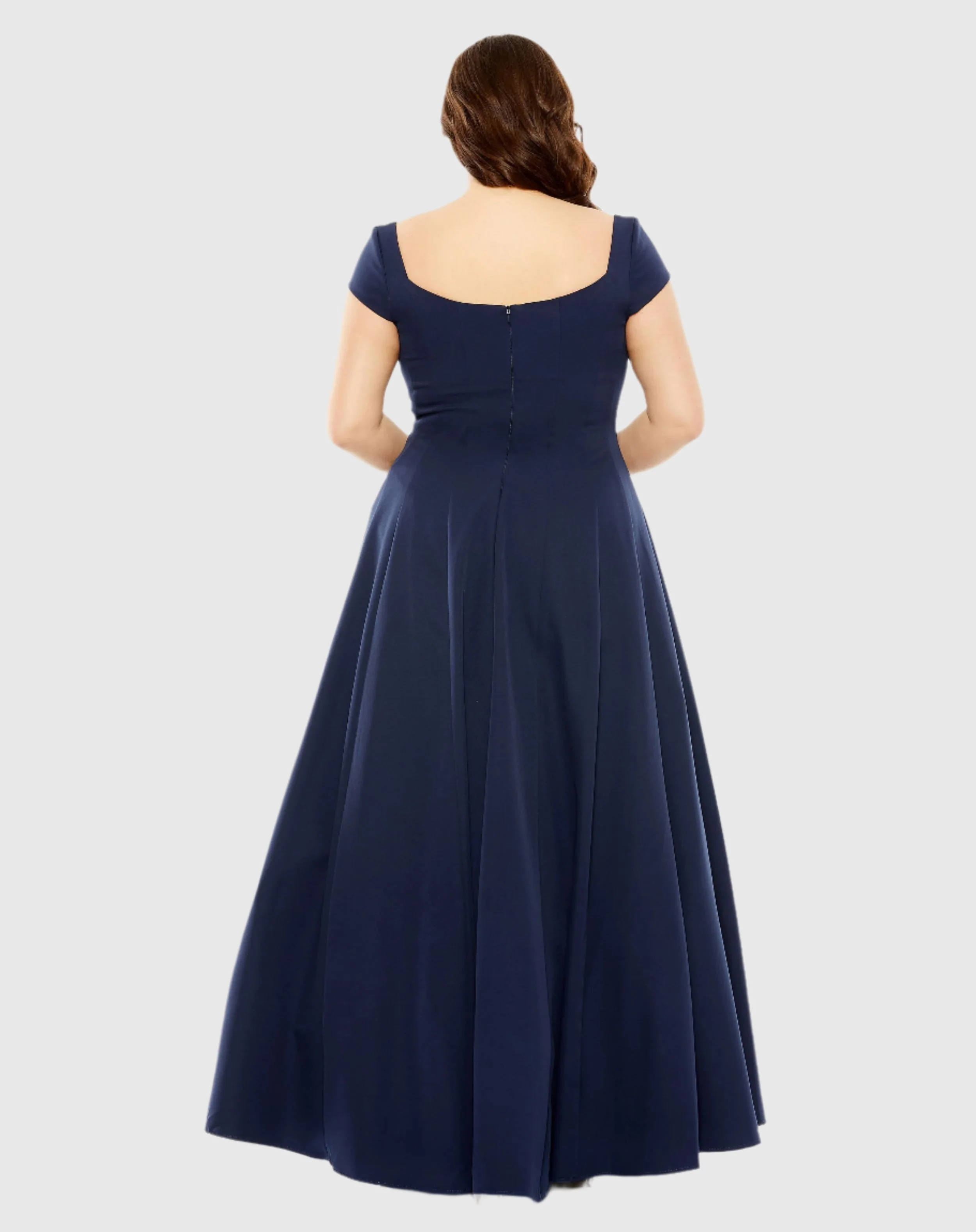 Blue Cap Sleeve Square Neck Ball Gown