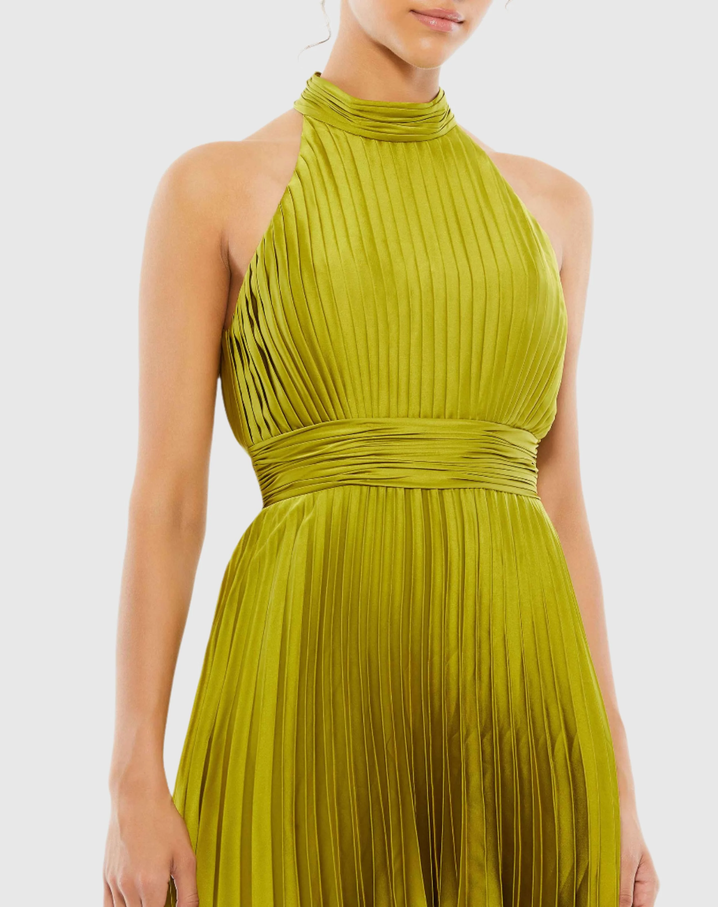 Green Pleated Halter Neck Mini Dress