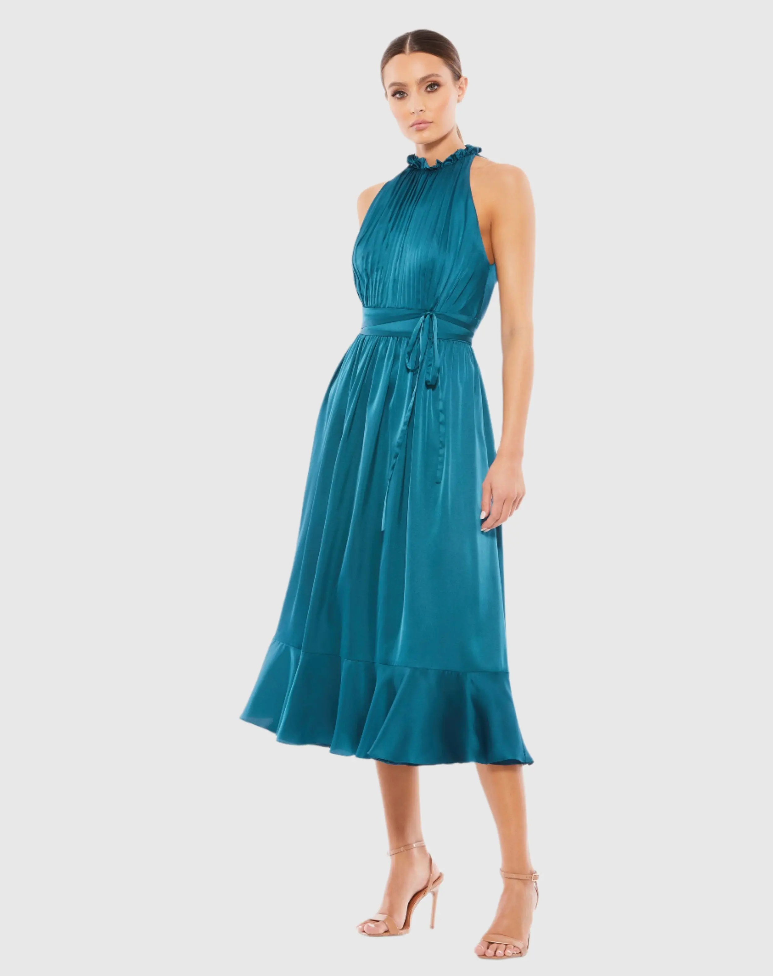 Ruffle Halter Neck Midi Dress