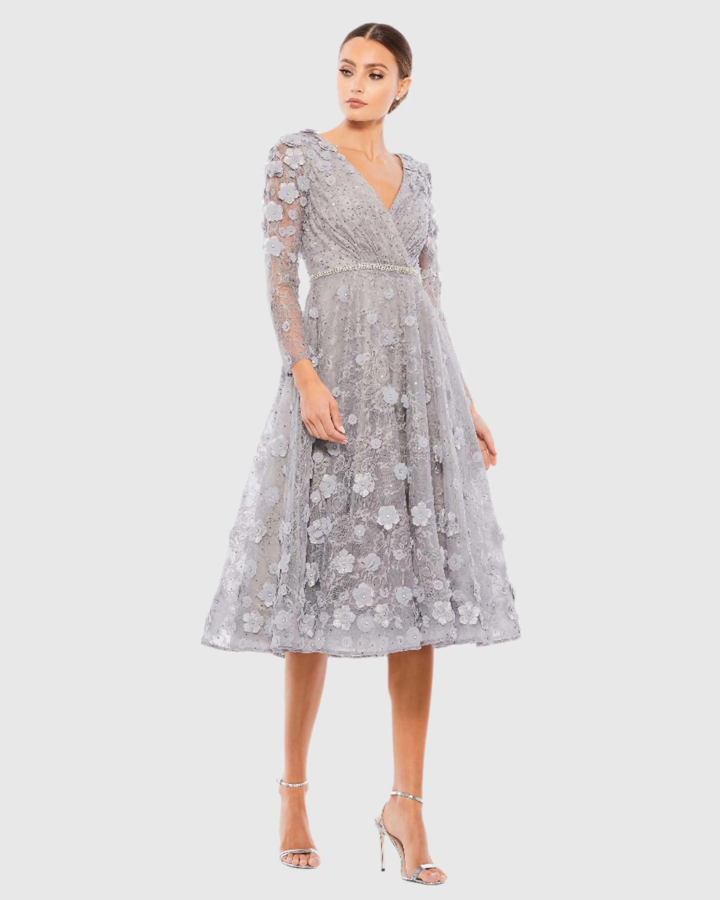 Floral Embellished Lace A-Line Cocktail Dress - FINAL SALE