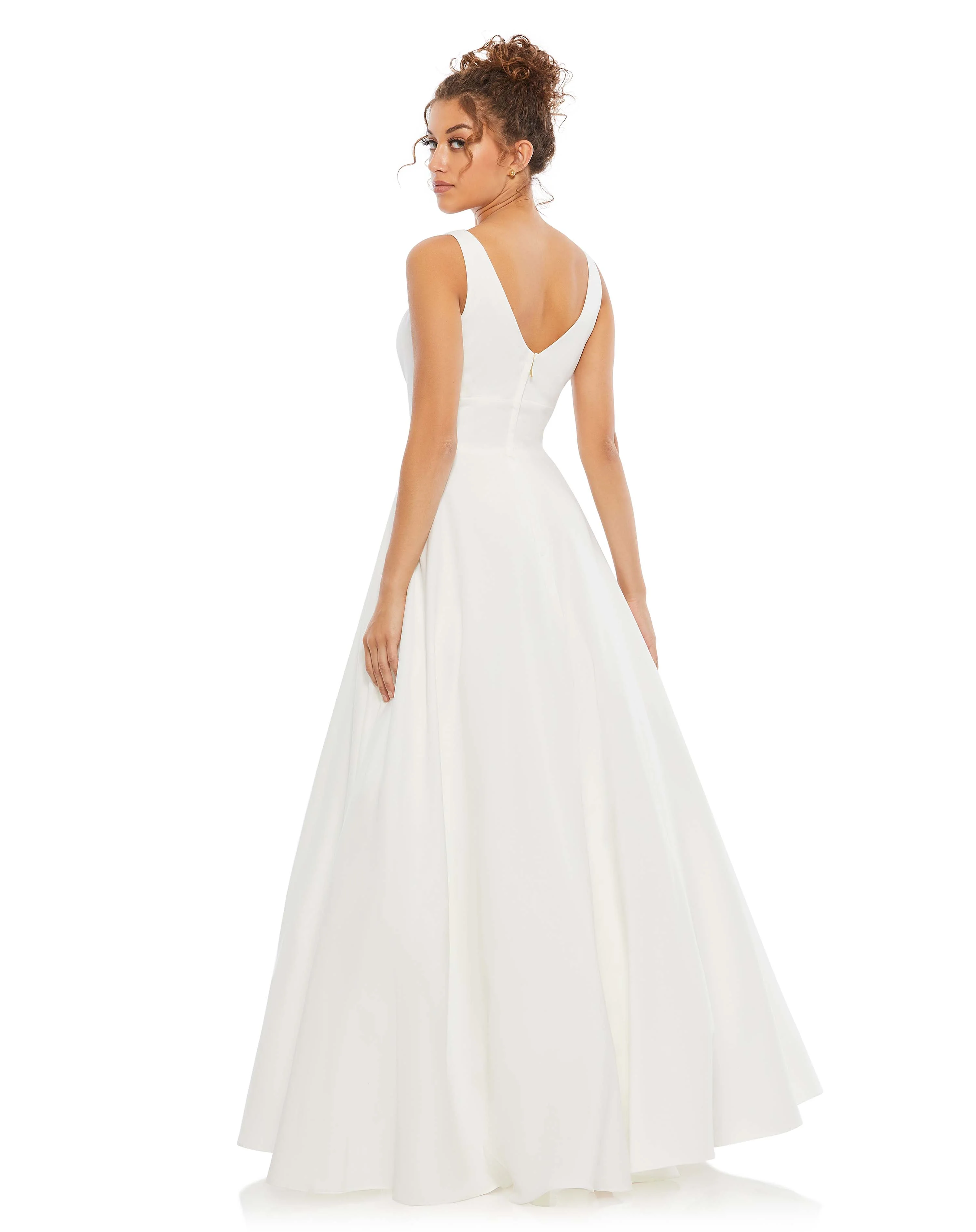 White Classic Sleeveless A-Line Gown with Pockets