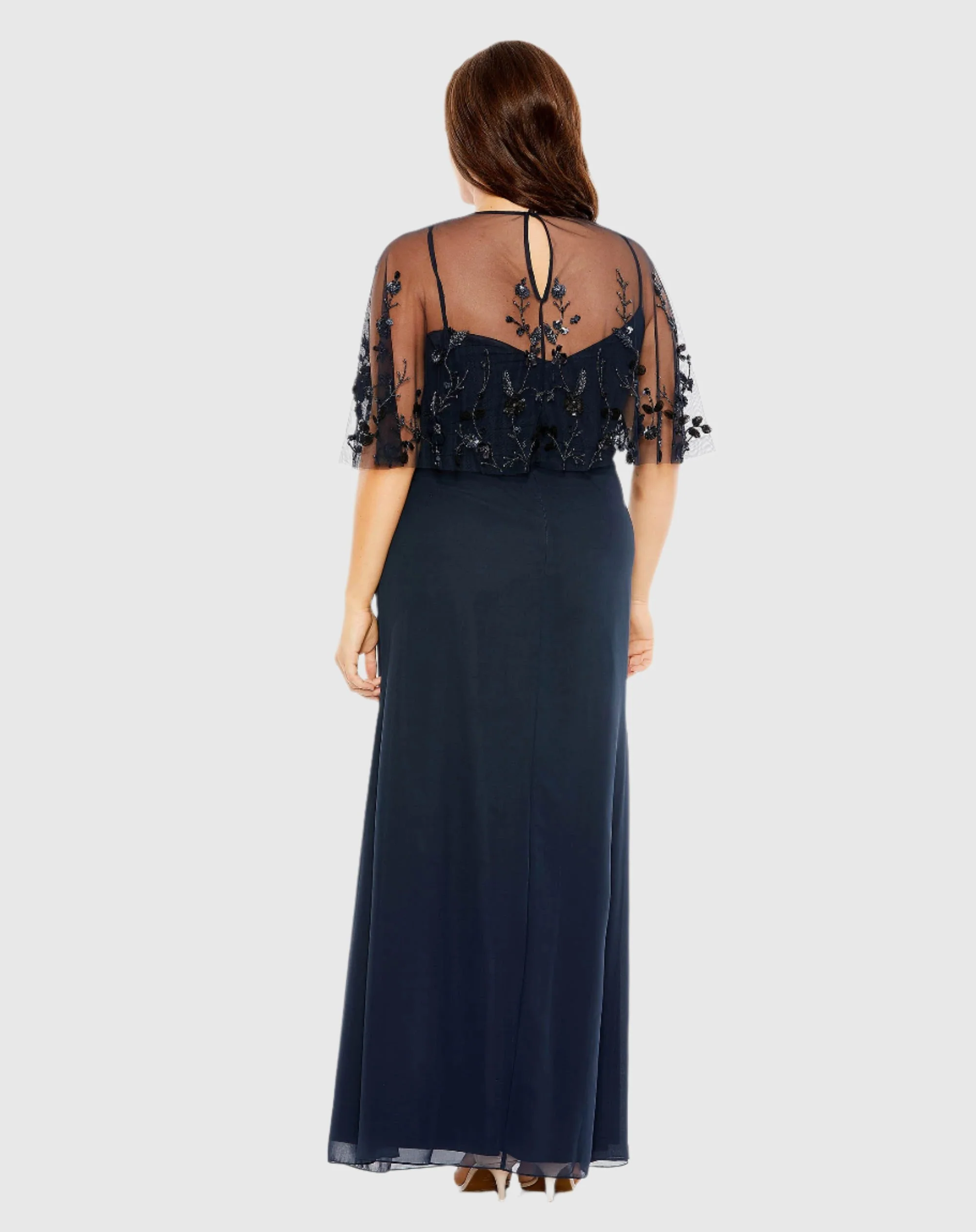 Sleeveless Gown With Embellished Cape