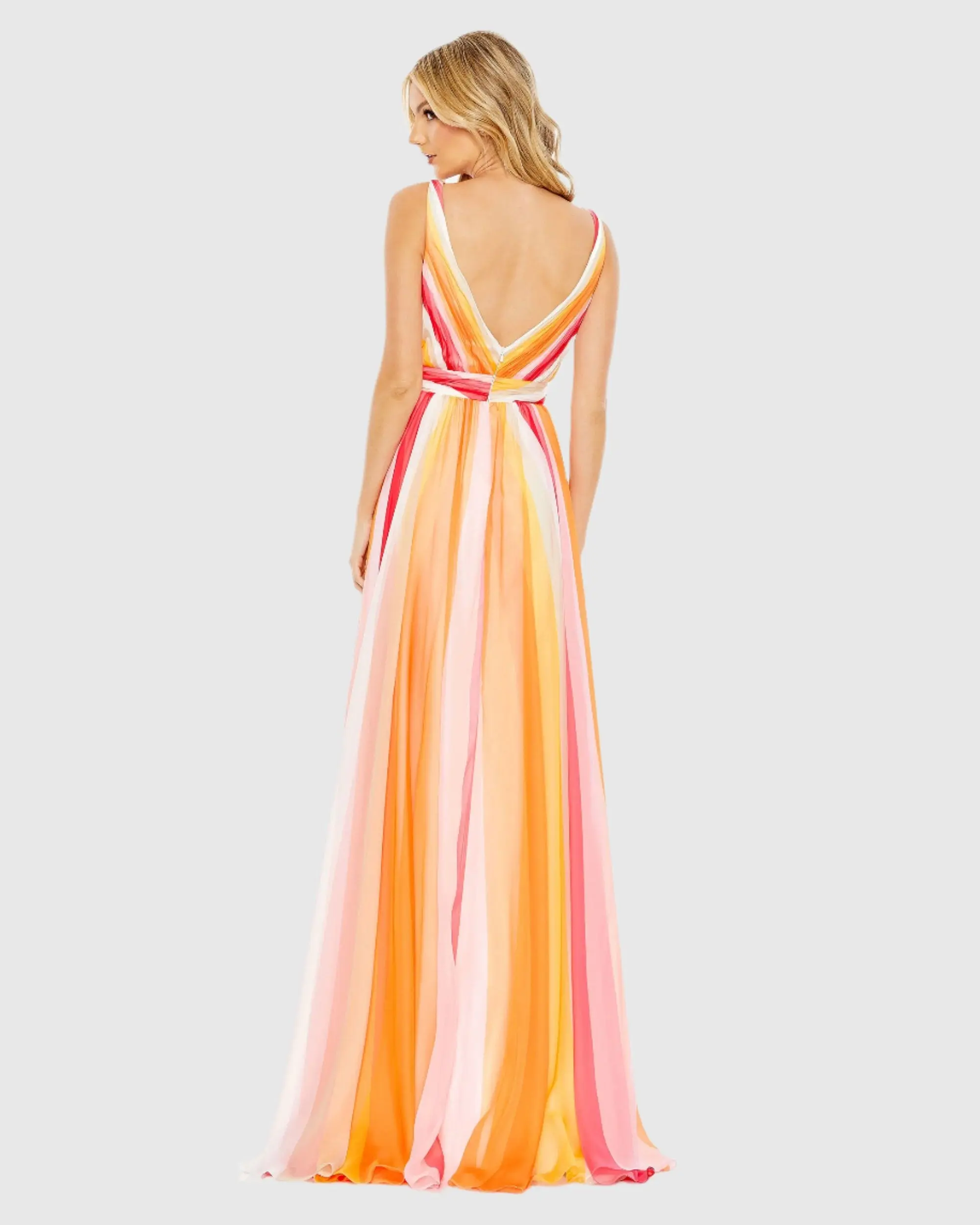 Orange Multicolor Striped Multi Sleeveless Gown
