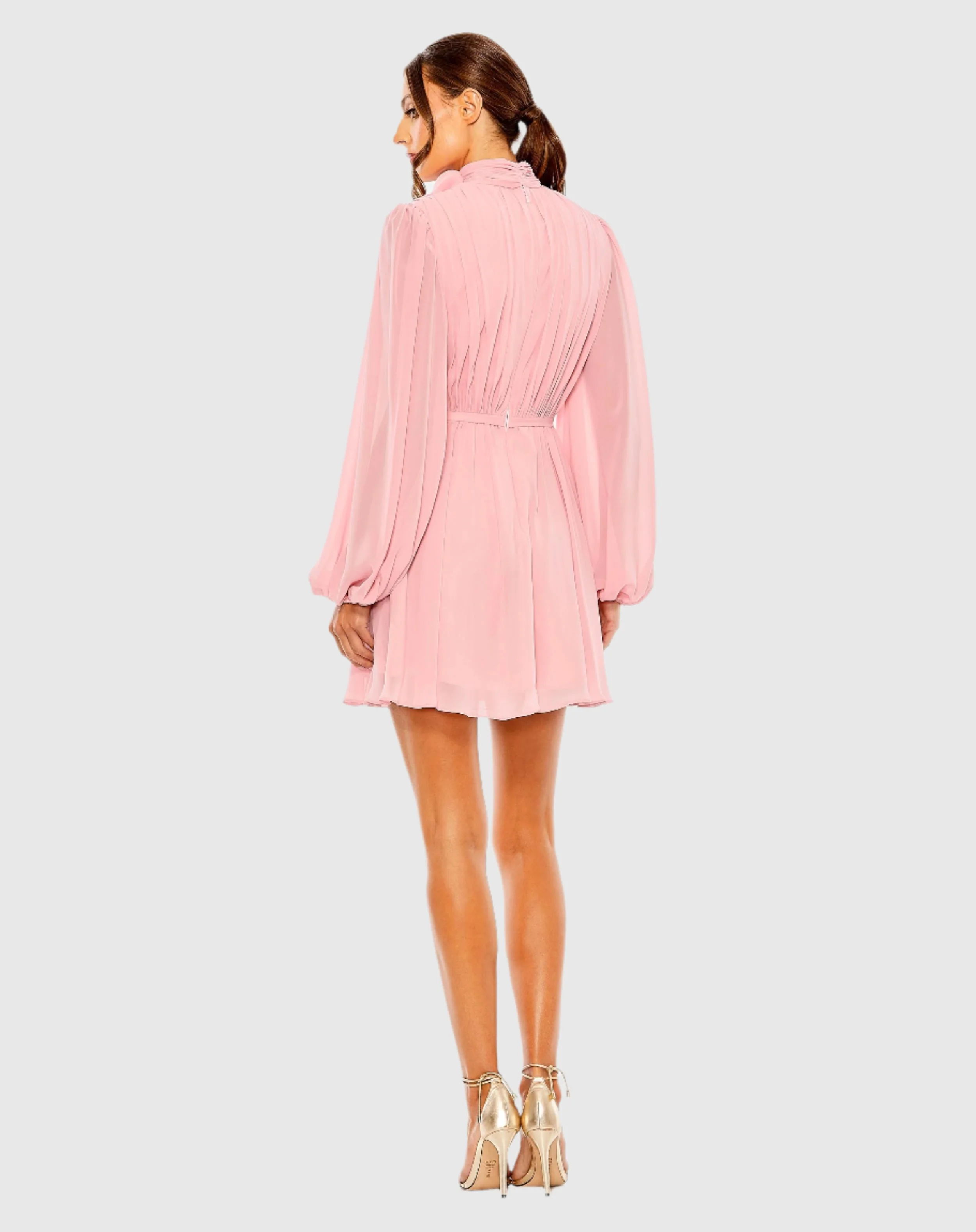 Draped High Neck Long Sleeve Mini Dress
