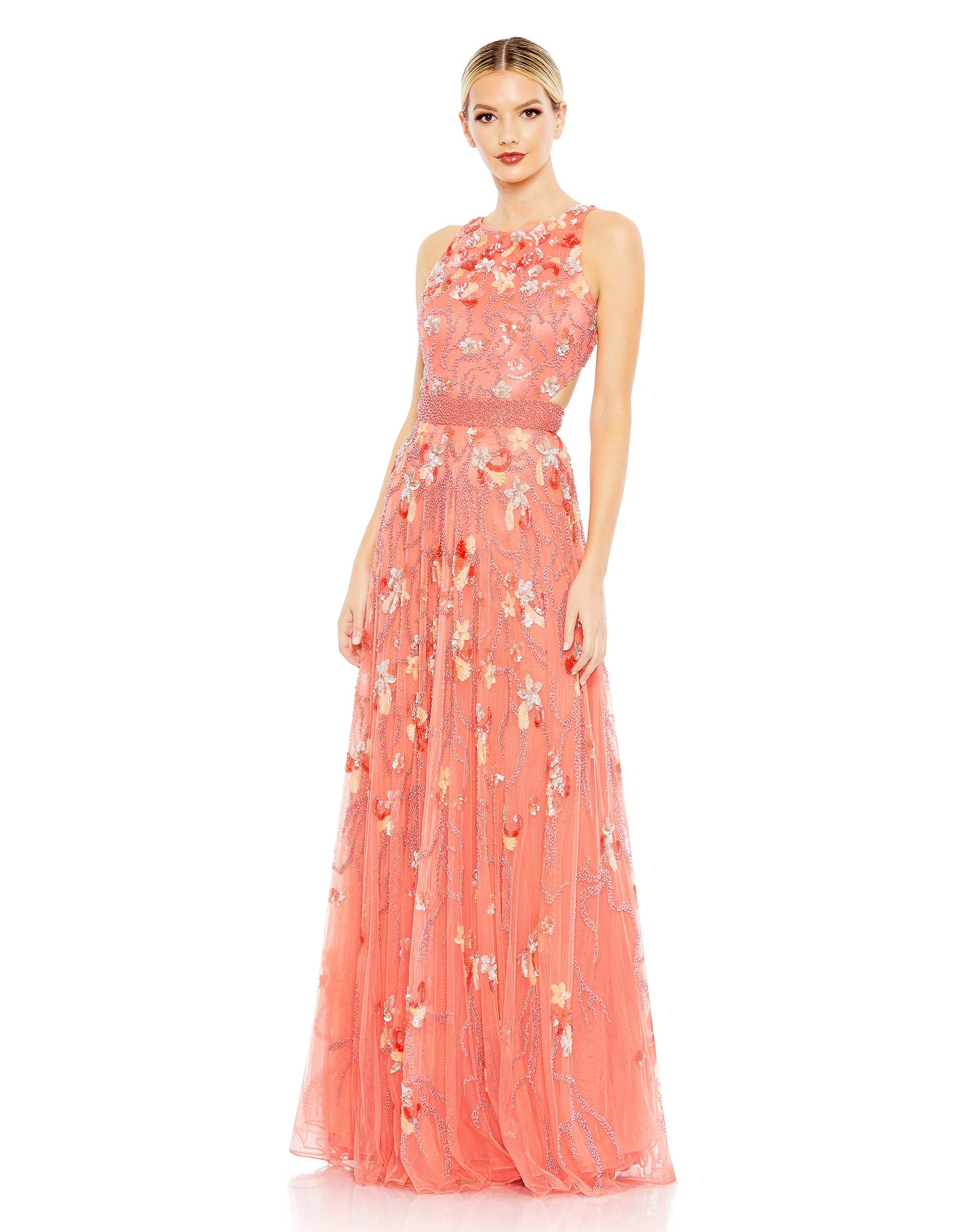 Embellished Cut Out Sleeveless Lace Up A Line Gown | Sample | Sz. 4